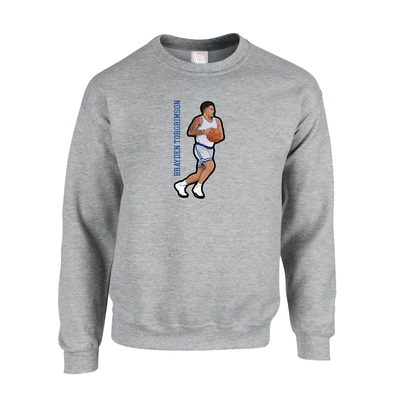 Fleece Crew — Name Vertical in Grey