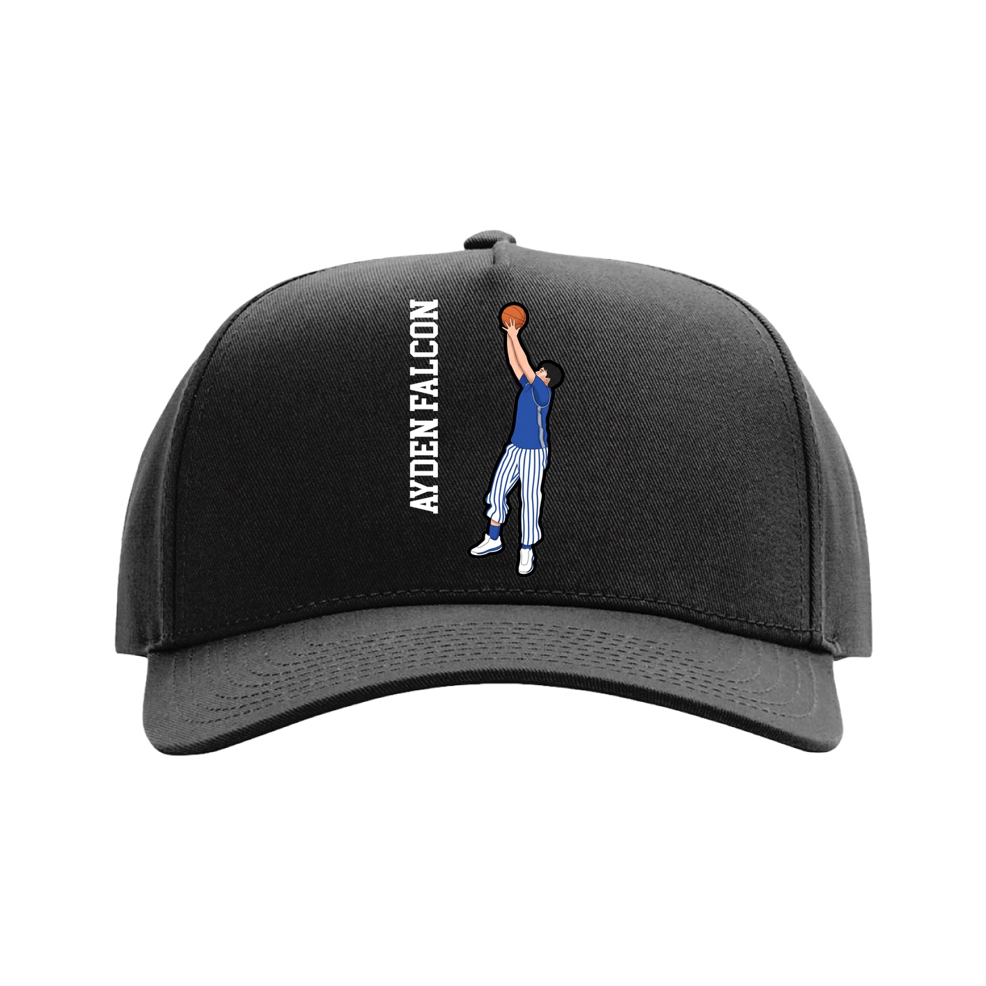 Full Fabric Five-Panel Champ Cap — Name Vertical in Black