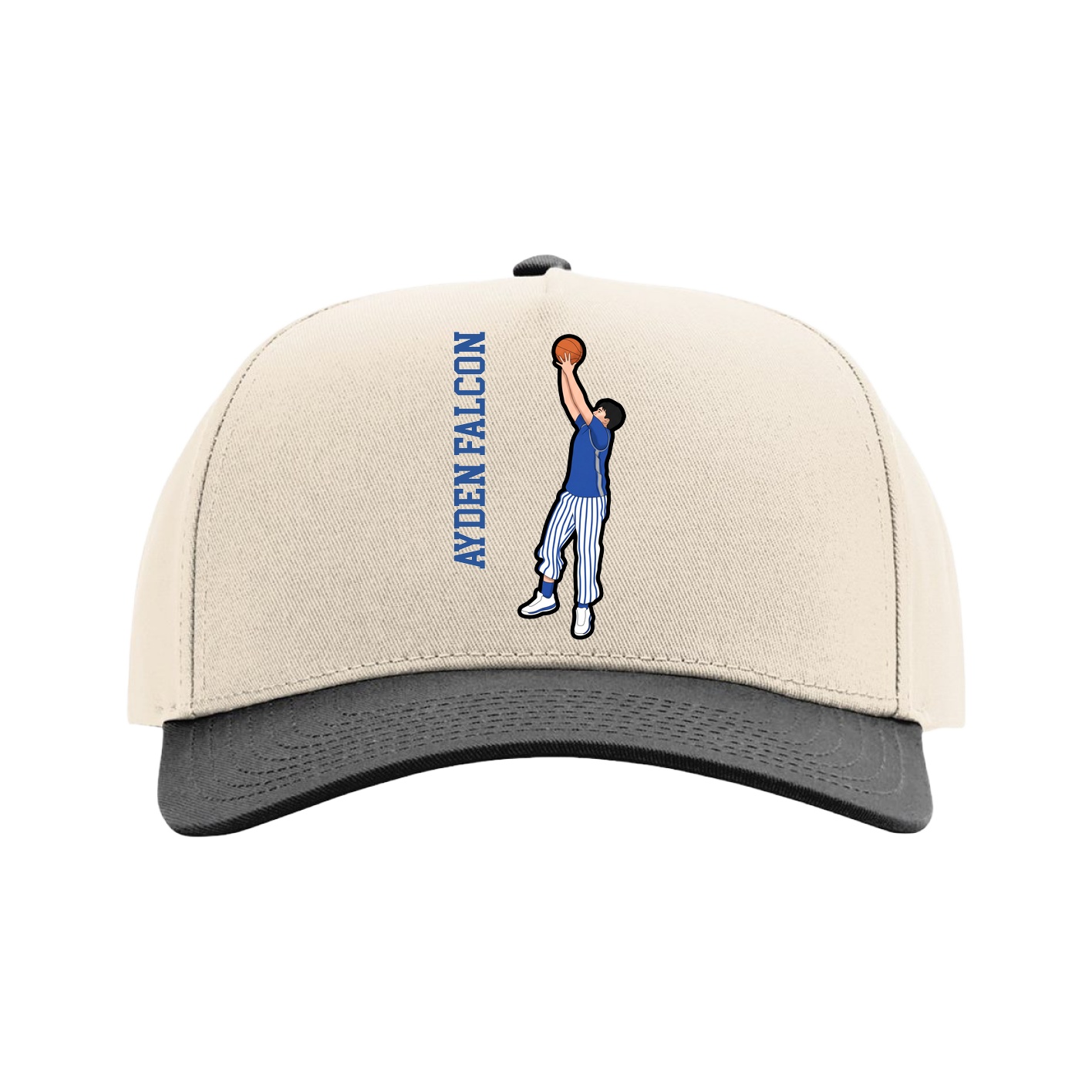 Full Fabric Five-Panel Champ Cap — Name Vertical in Cream/Black