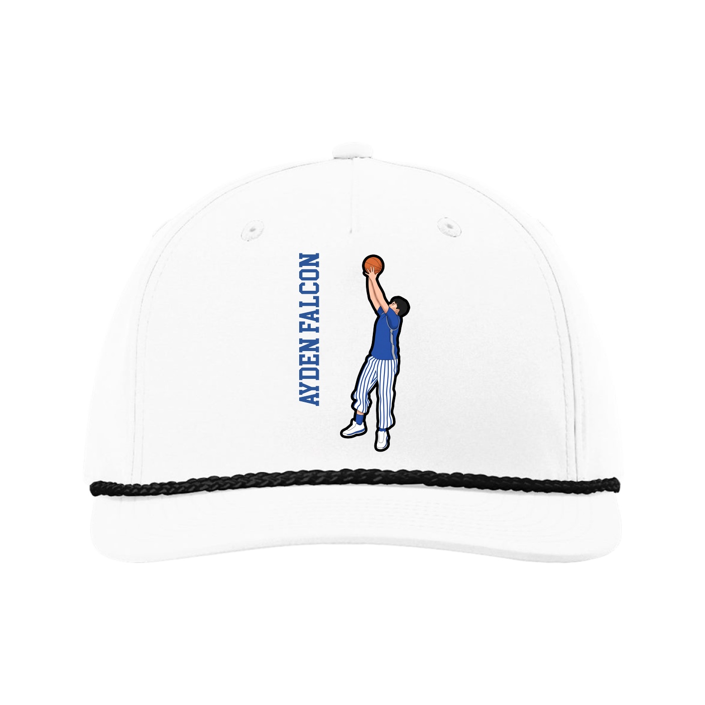 Five-Panel Classic Rope Cap — Name Vertical in White