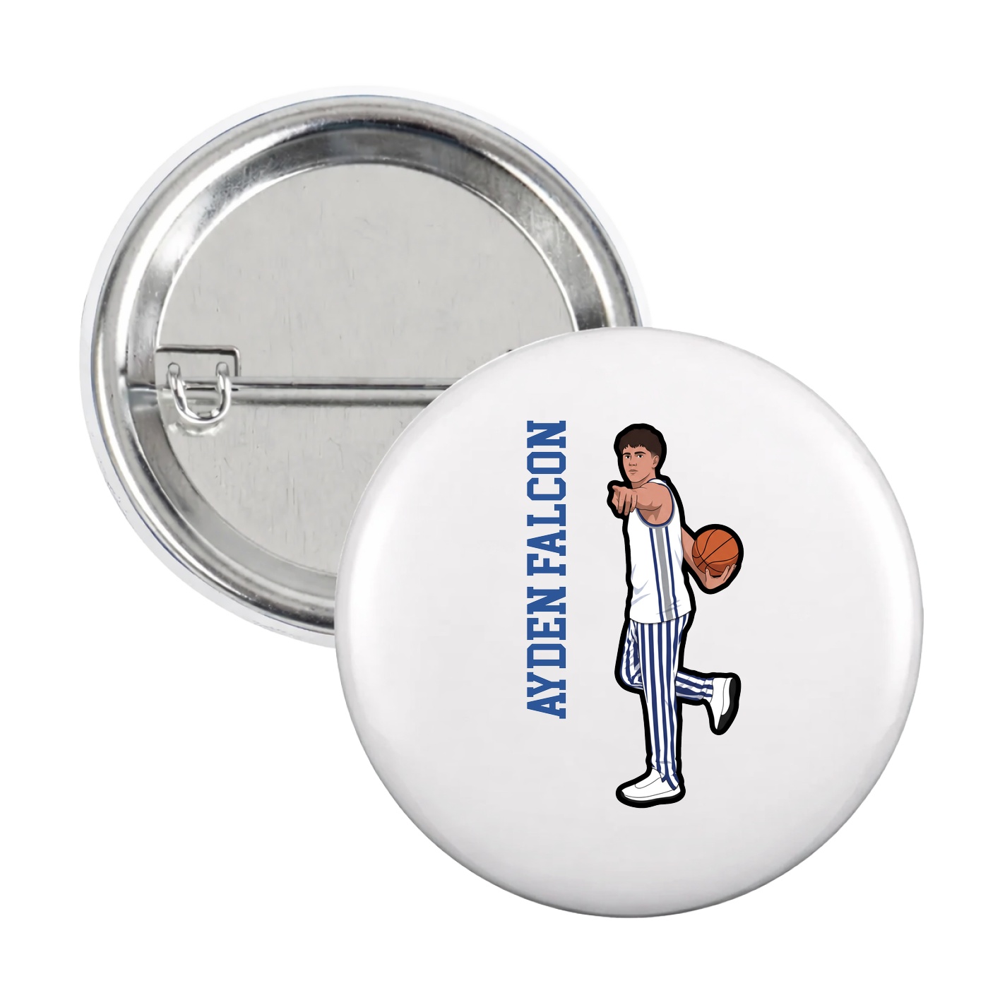 Game Day Button — Name Vertical in White