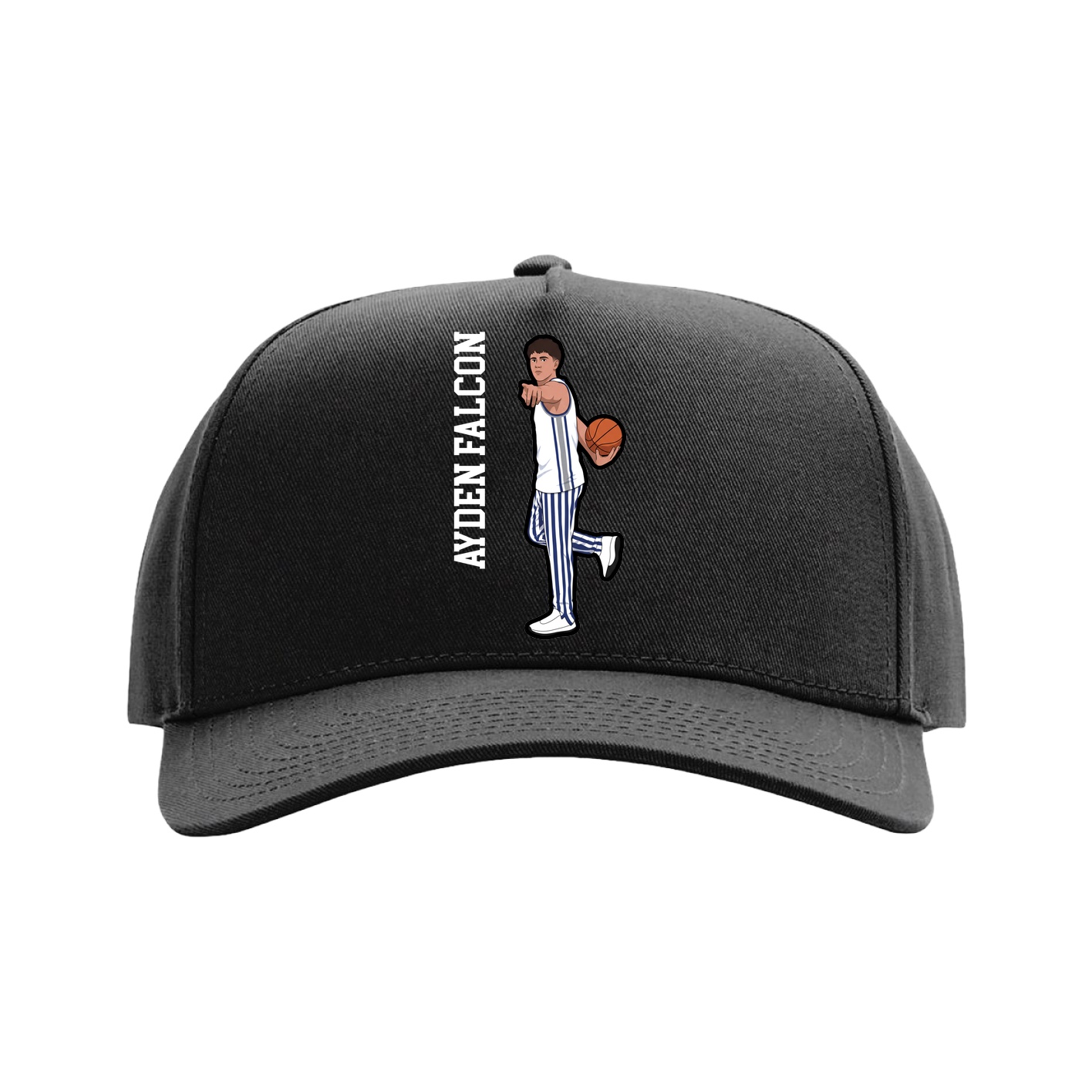 Full Fabric Five-Panel Champ Cap — Name Vertical in Black