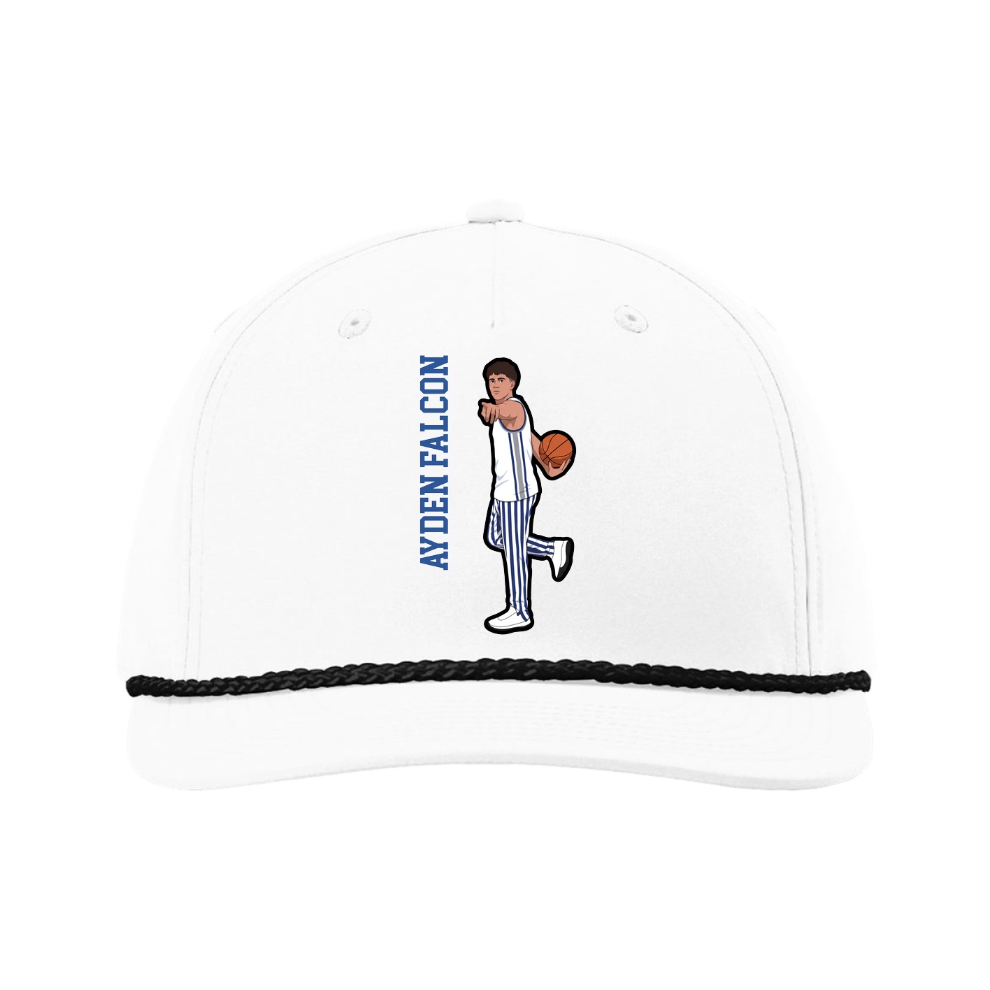 Five-Panel Classic Rope Cap — Name Vertical in White