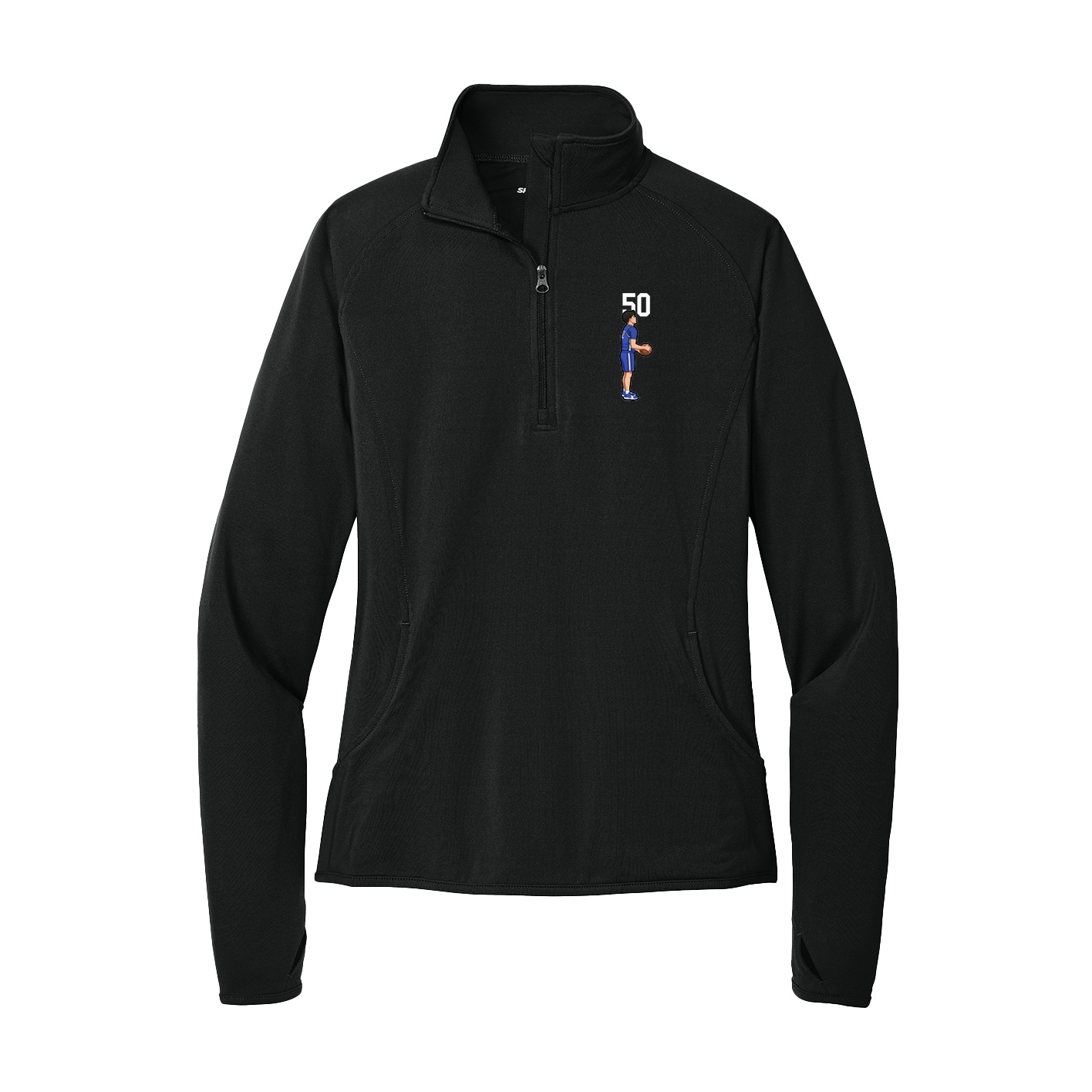 Women's Q-Zip Pullover — Number Top in Black