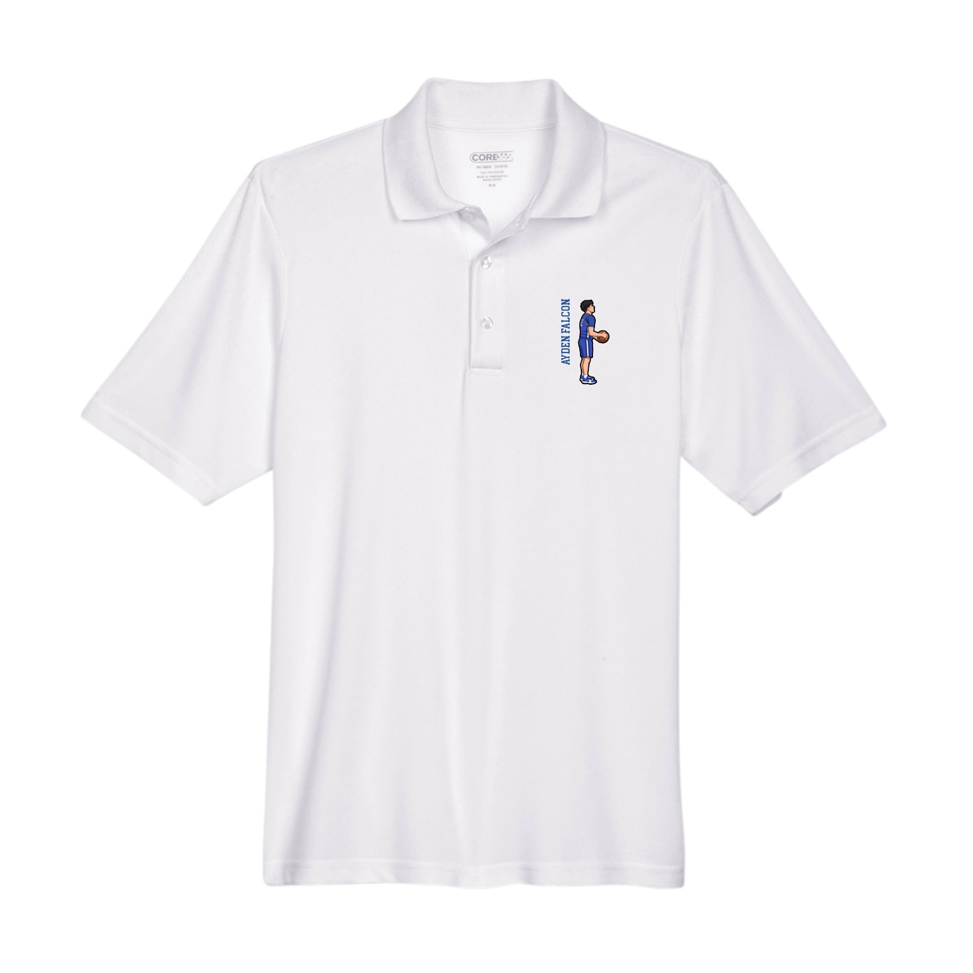Performance Polo — Name Vertical in White