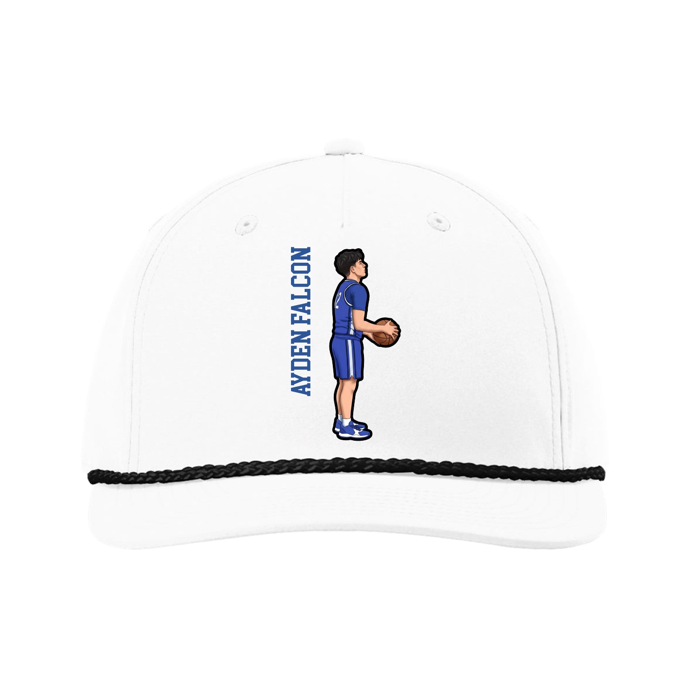 Five-Panel Classic Rope Cap — Name Vertical in White