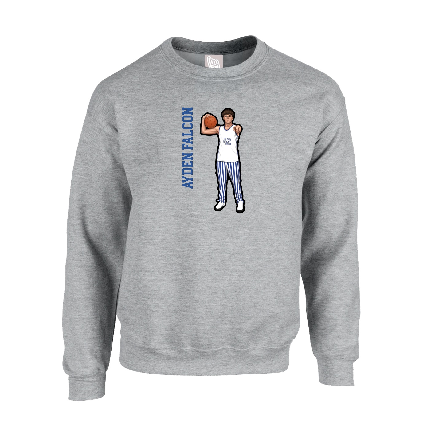 Fleece Crew — Name Vertical in Grey