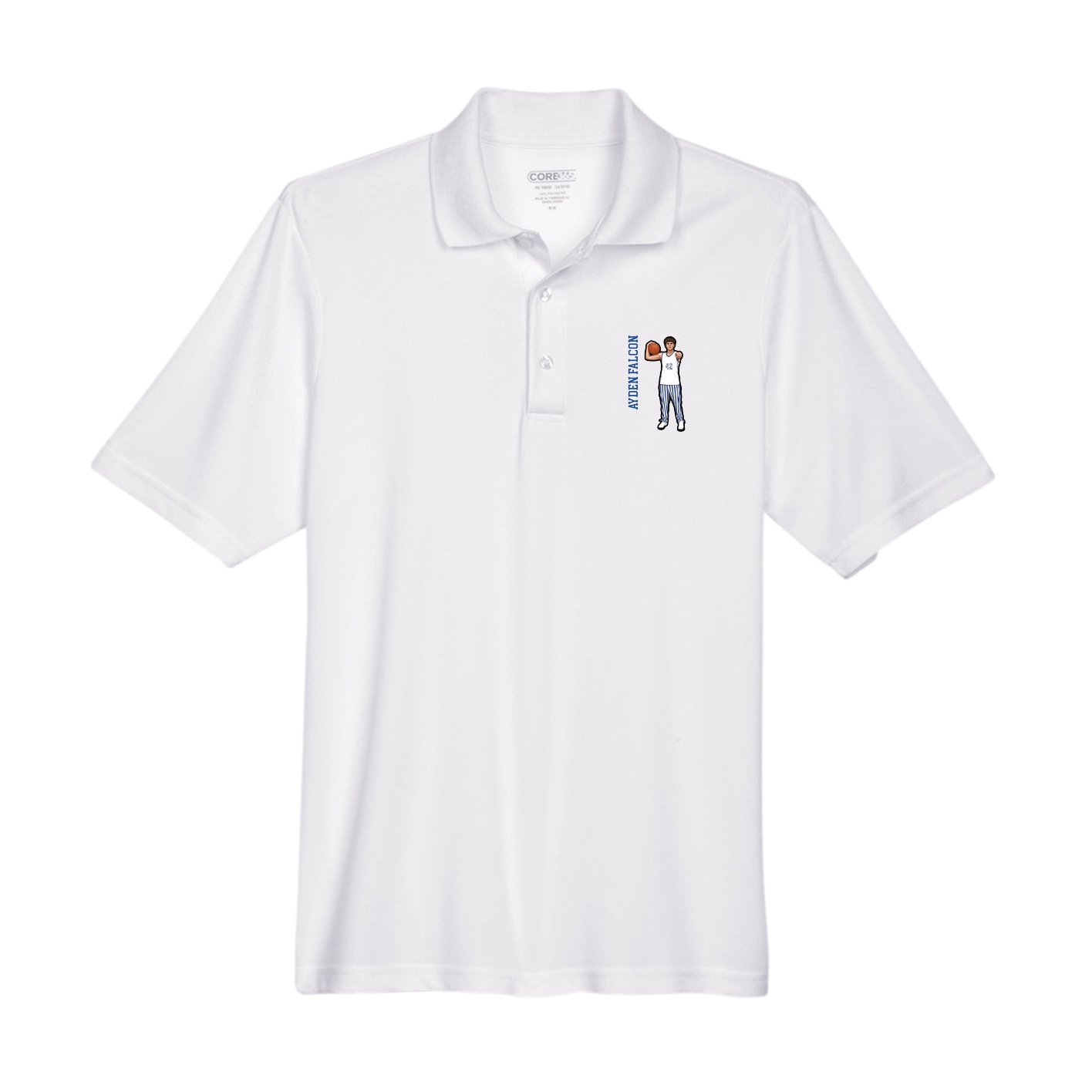 Performance Polo — Name Vertical in White
