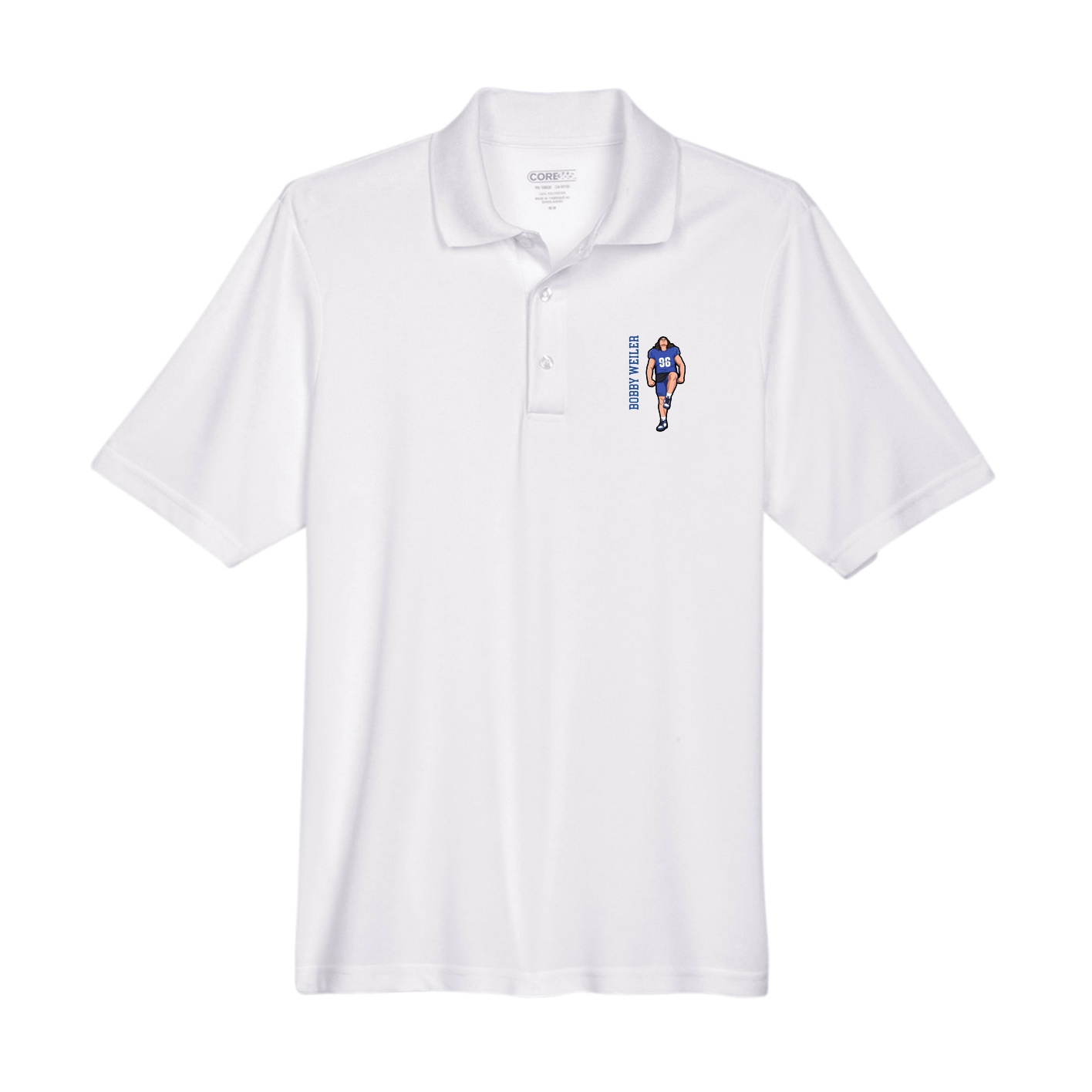 Performance Polo — Name Vertical in White