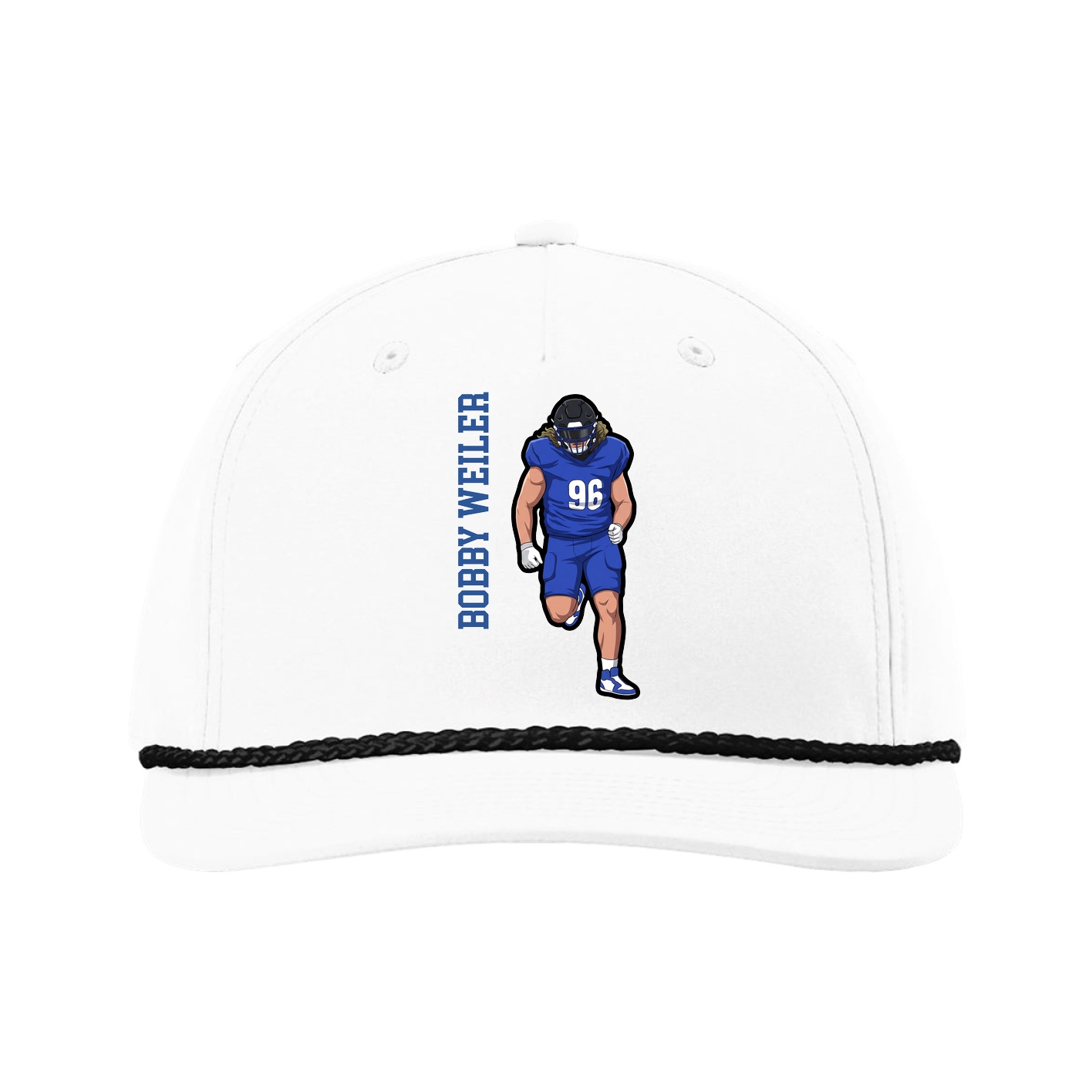 Five-Panel Classic Rope Cap — Name Vertical in White