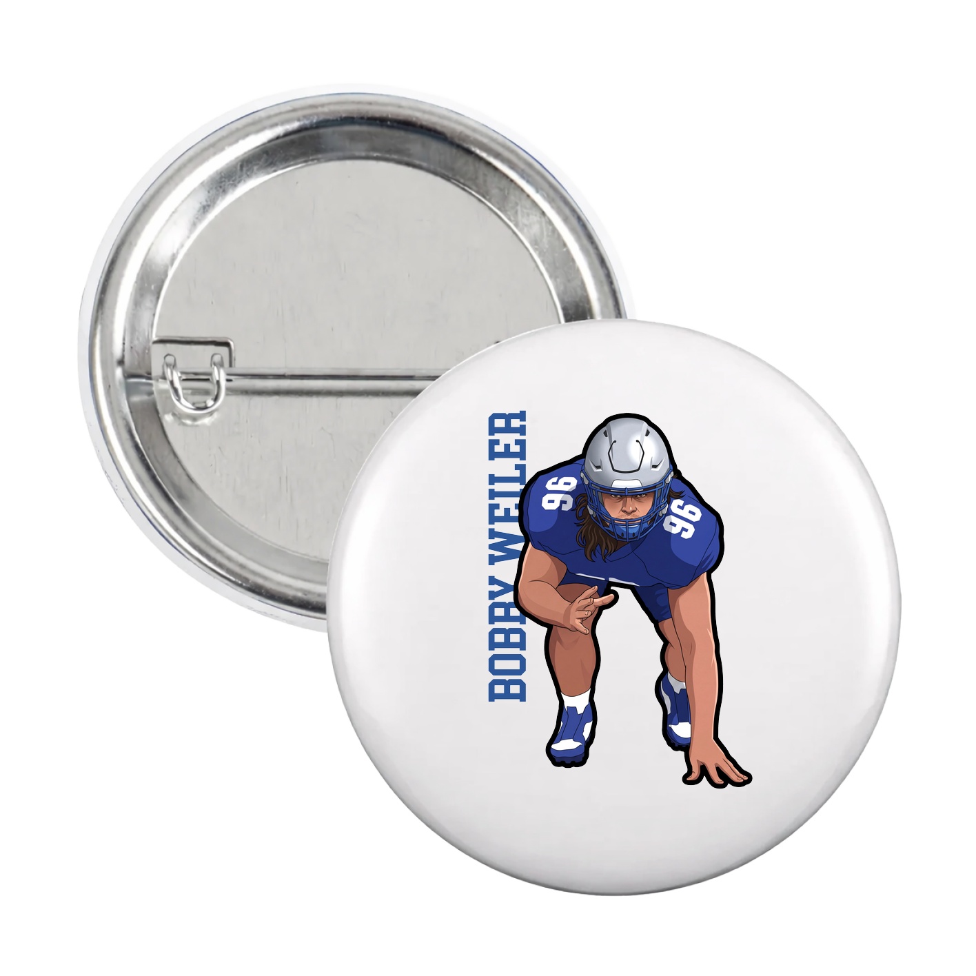 Game Day Button — Name Vertical in White