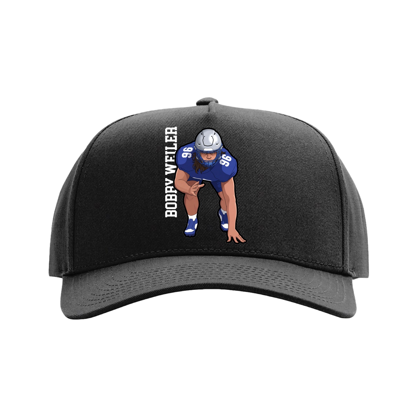 Full Fabric Five-Panel Champ Cap — Name Vertical in Black