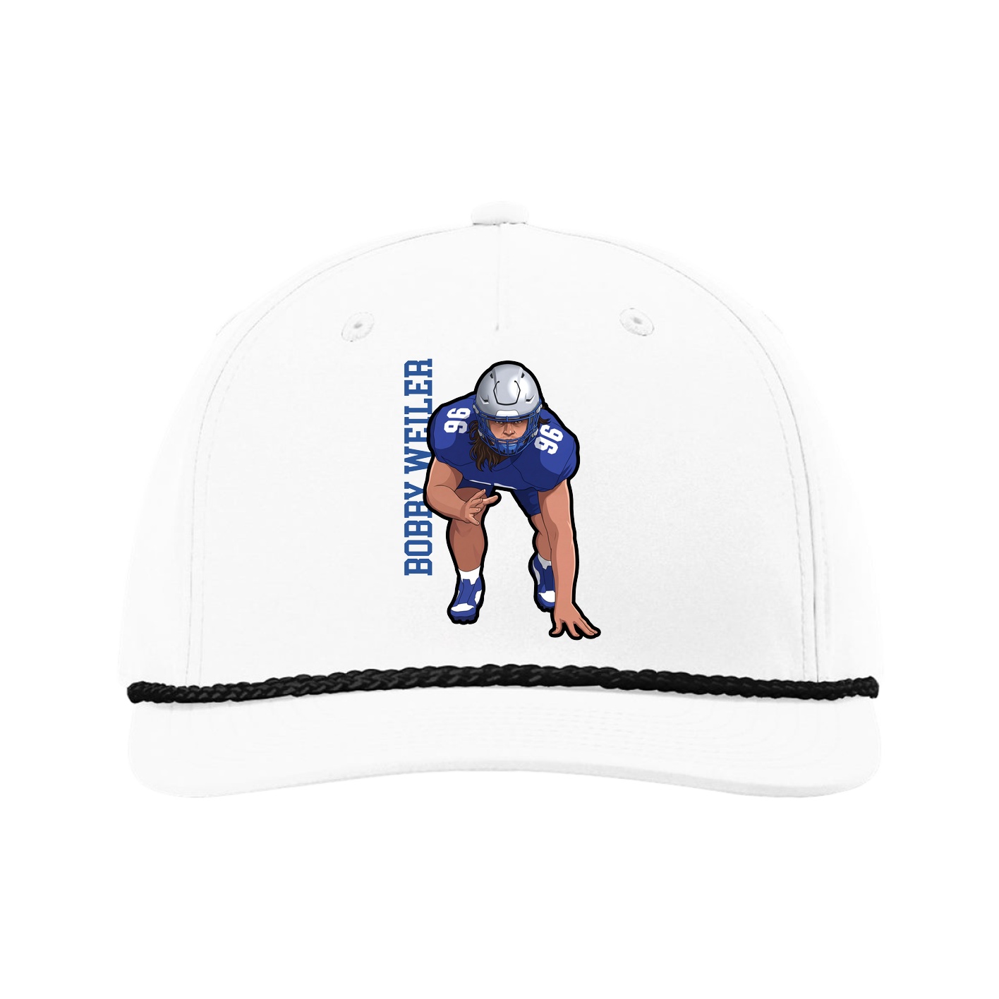 Five-Panel Classic Rope Cap — Name Vertical in White