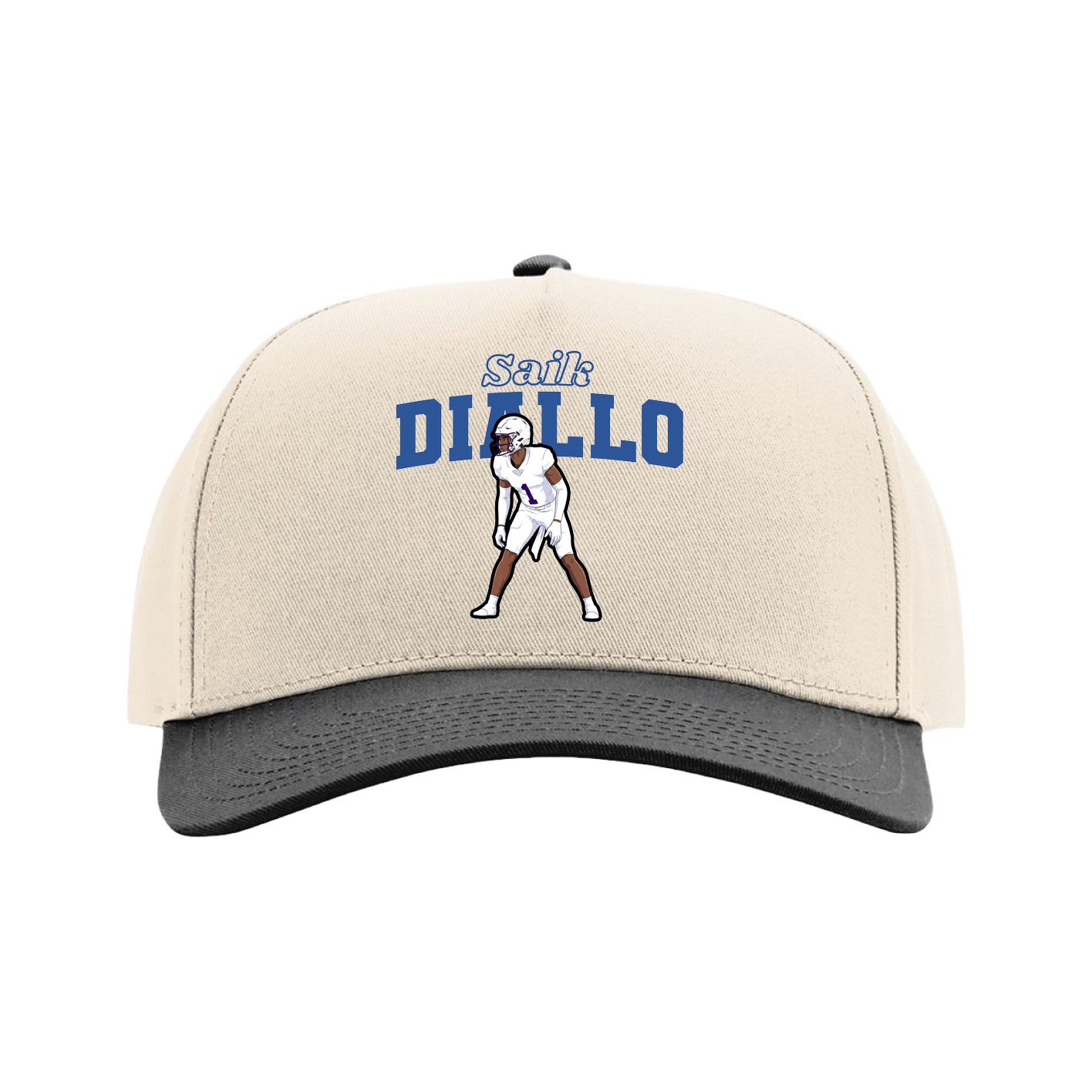 Full Fabric Five-Panel Champ Cap — Name Arch in Cream/Black