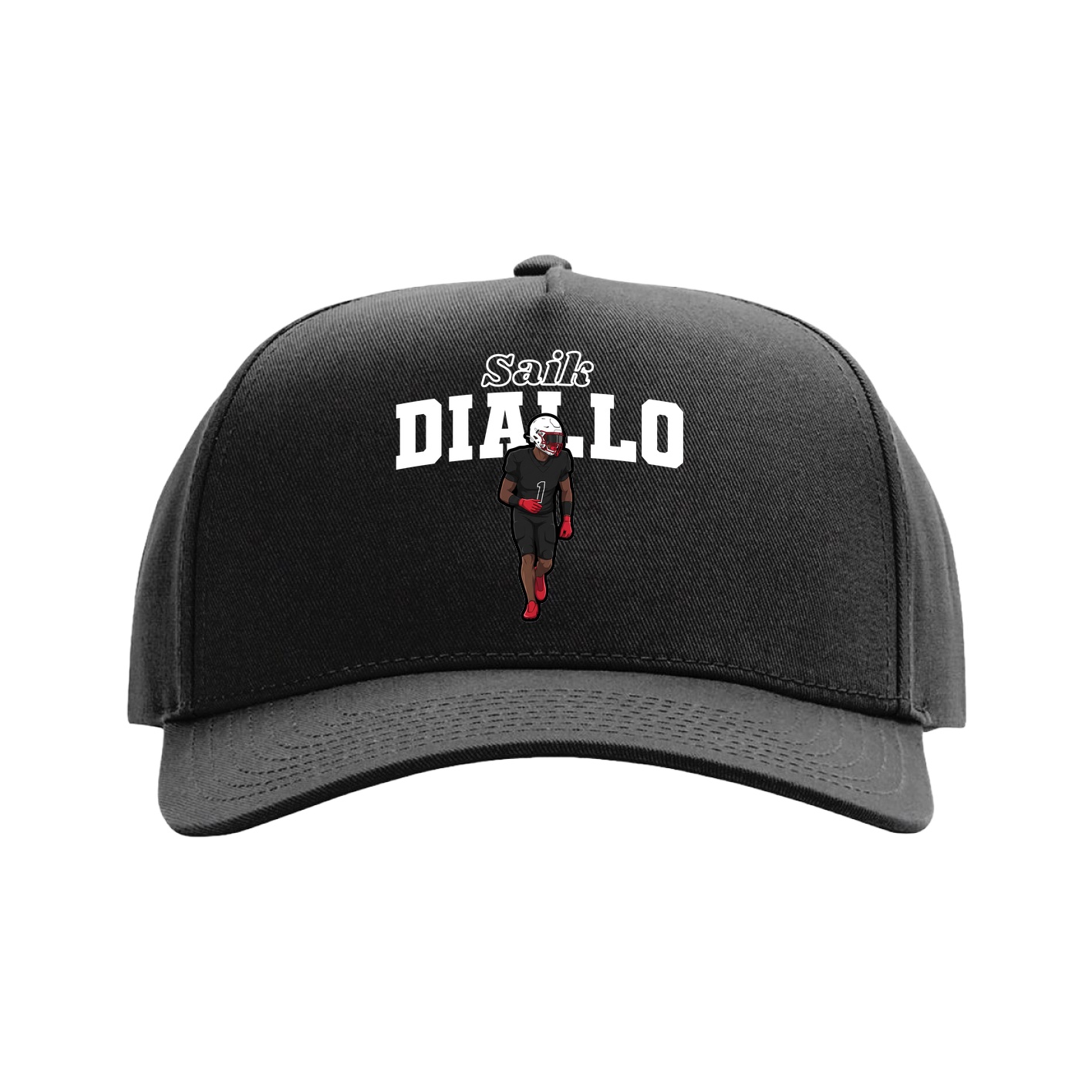 Full Fabric Five-Panel Champ Cap — Name Arch in Black