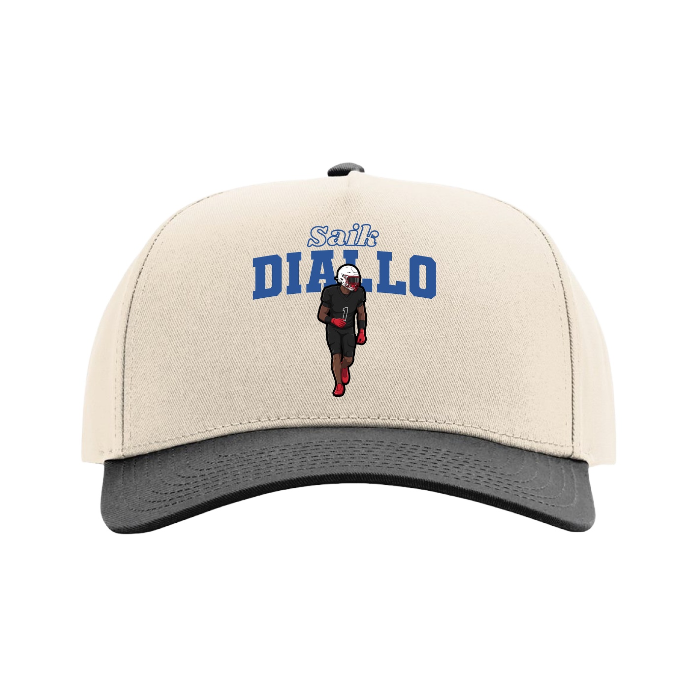 Full Fabric Five-Panel Champ Cap — Name Arch in Cream/Black