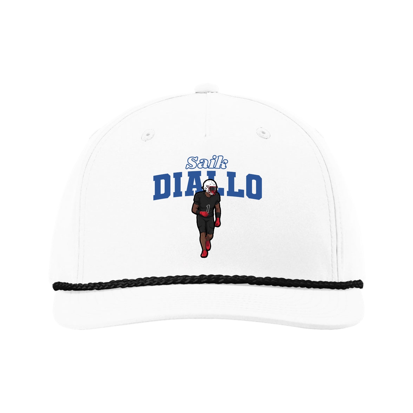 Five-Panel Classic Rope Cap — Name Arch in White