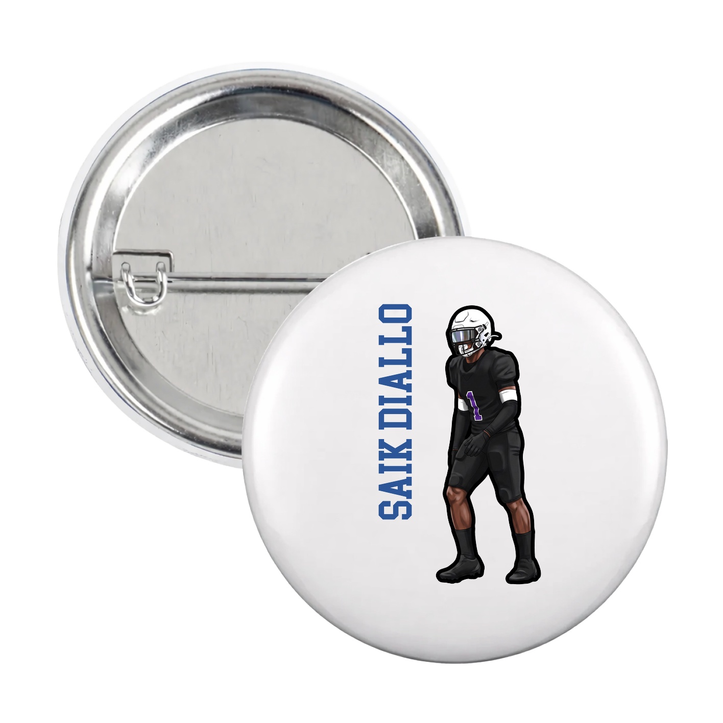Game Day Button — Name Vertical in White