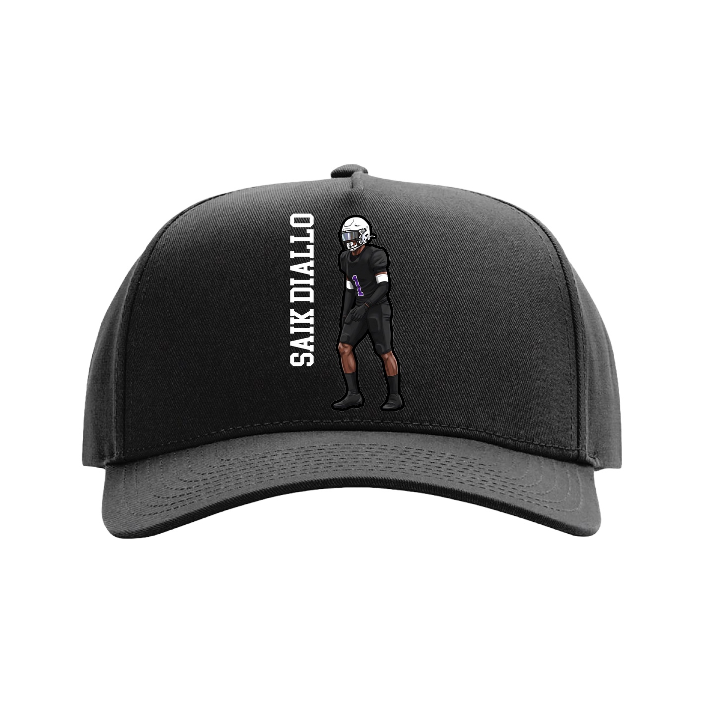 Full Fabric Five-Panel Champ Cap — Name Vertical in Black