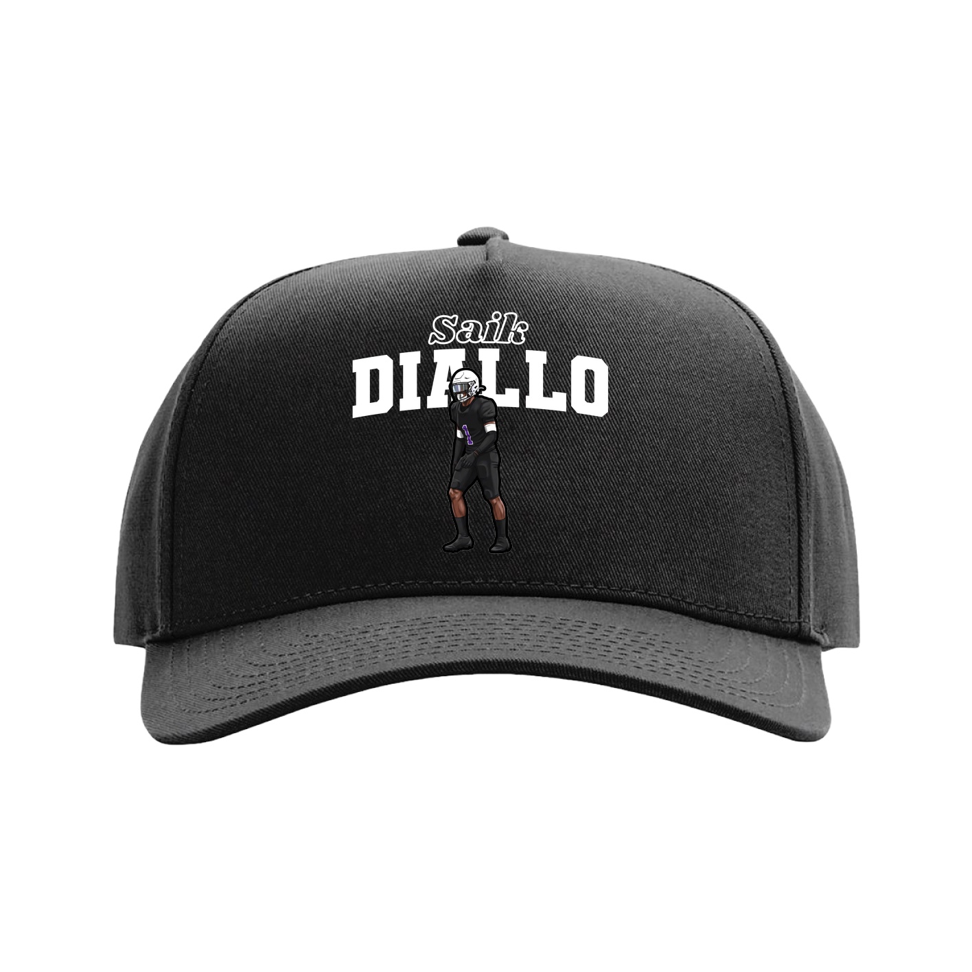 Full Fabric Five-Panel Champ Cap — Name Arch in Black