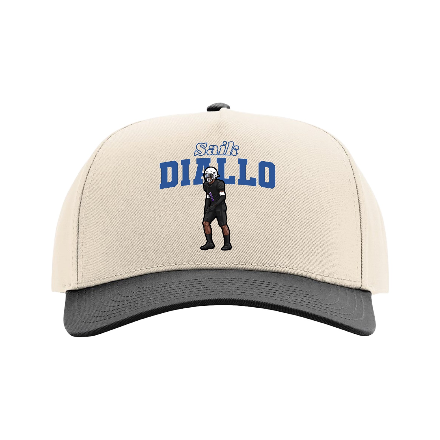 Full Fabric Five-Panel Champ Cap — Name Arch in Cream/Black
