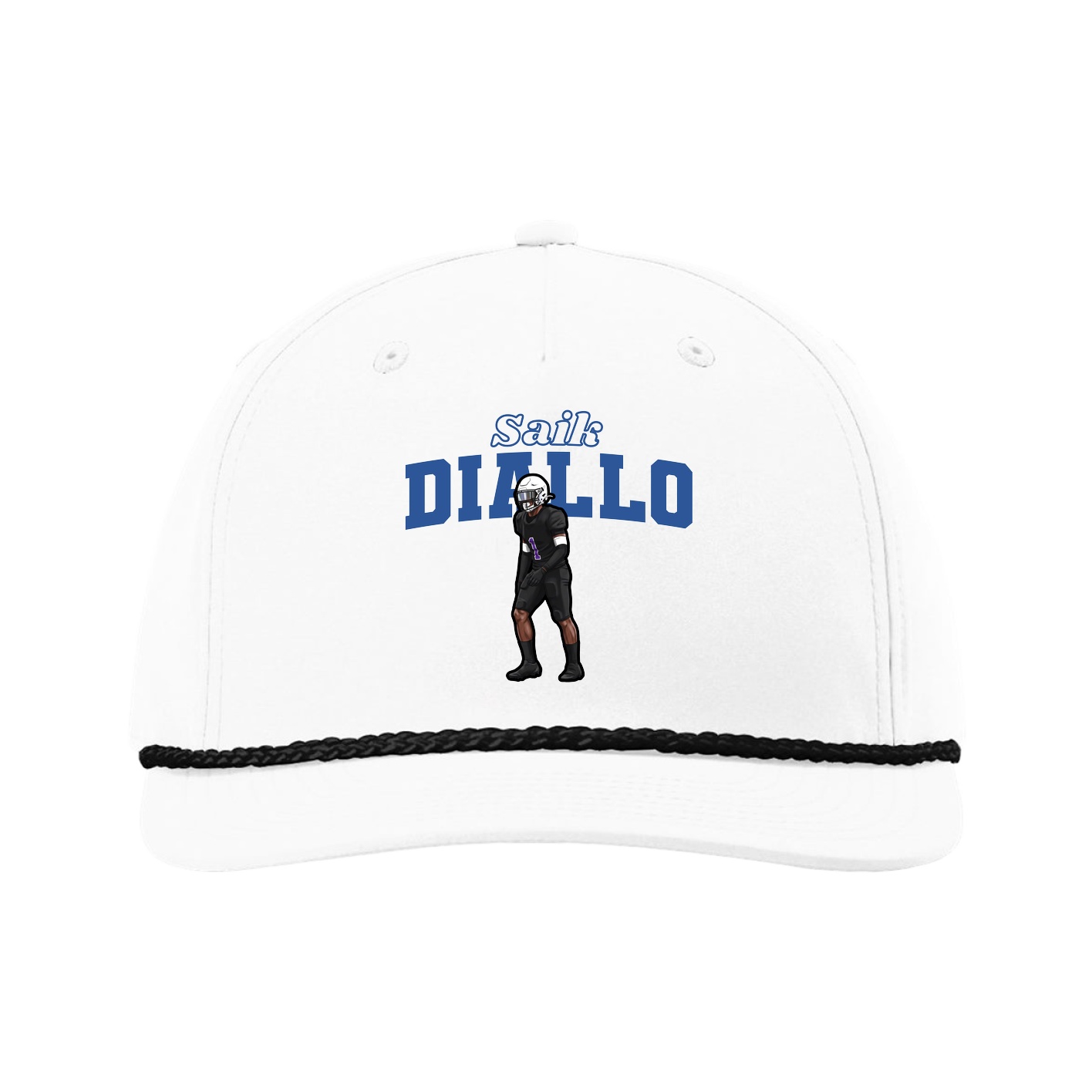 Five-Panel Classic Rope Cap — Name Arch in White