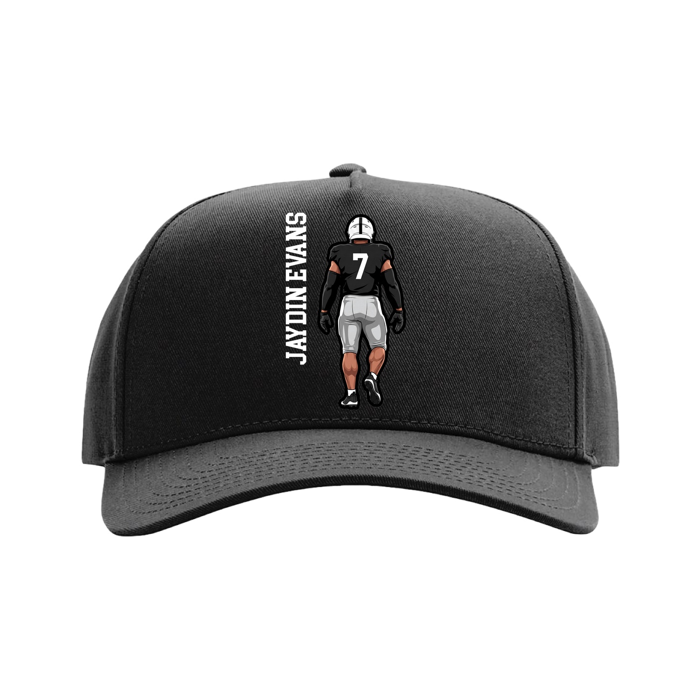 Full Fabric Five-Panel Champ Cap — Name Vertical in Black