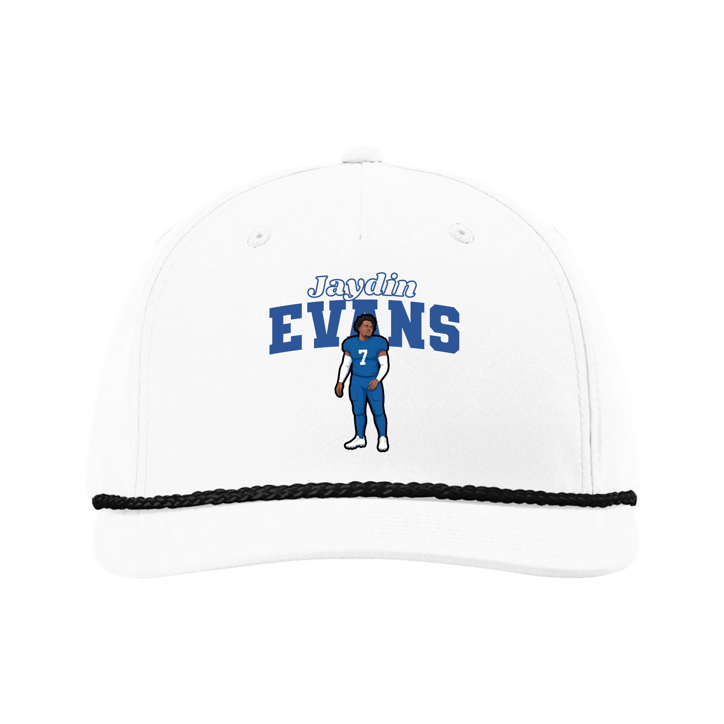 Five-Panel Classic Rope Cap — Name Arch in White