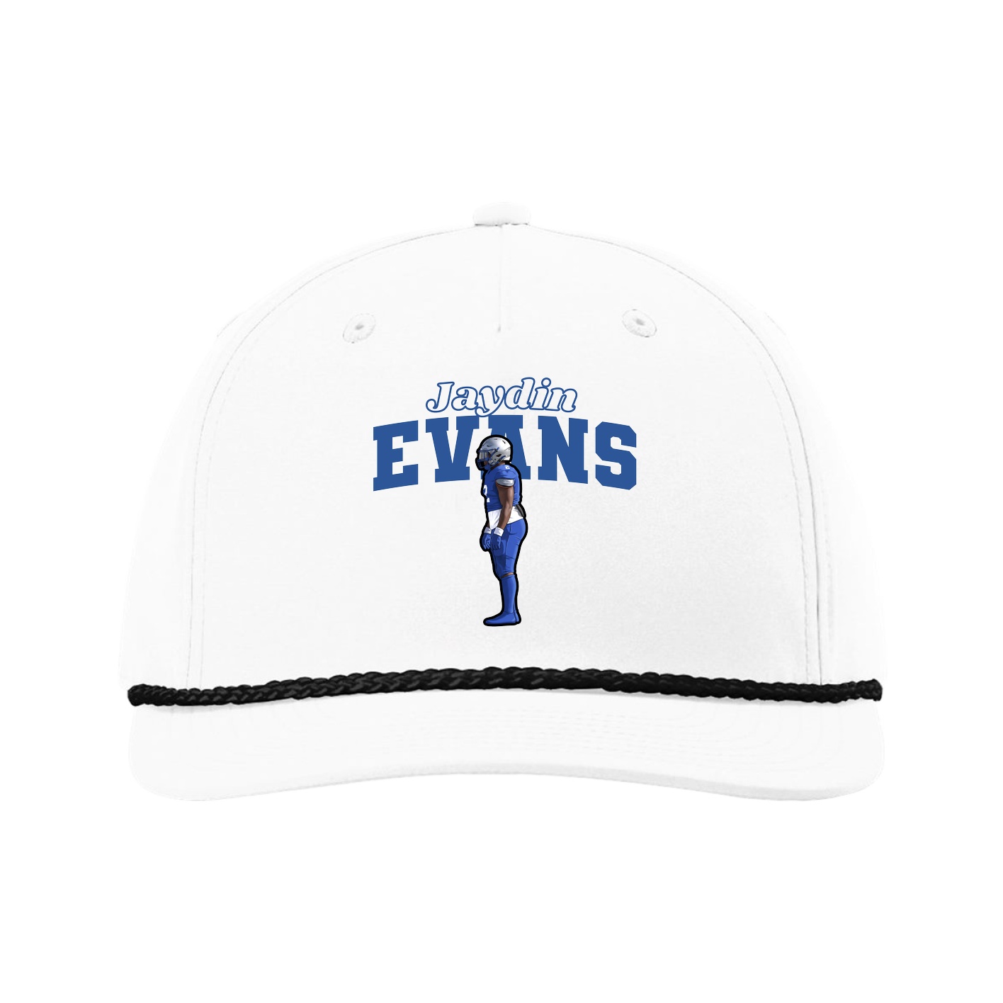 Five-Panel Classic Rope Cap — Name Arch in White