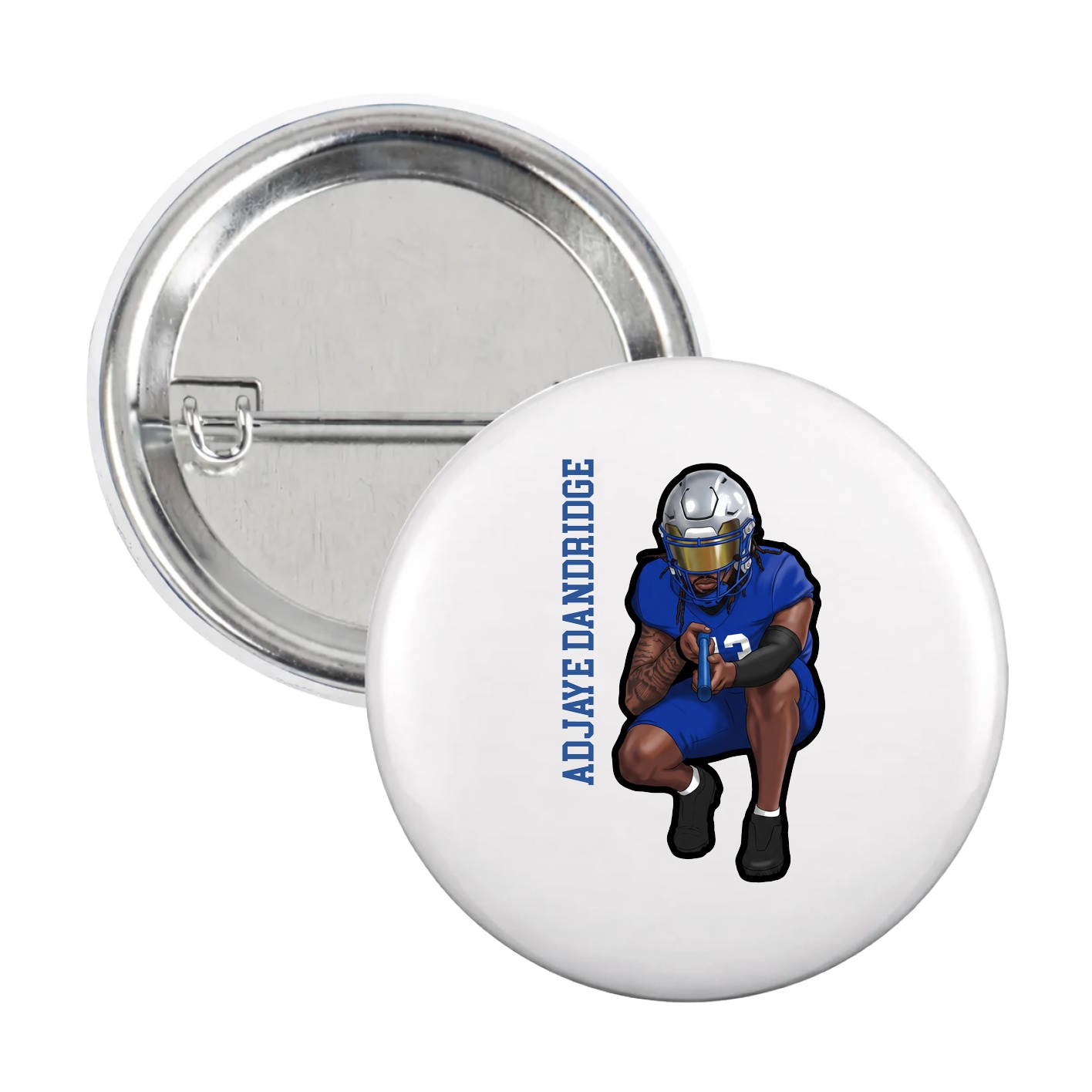 Game Day Button — Name Vertical in White