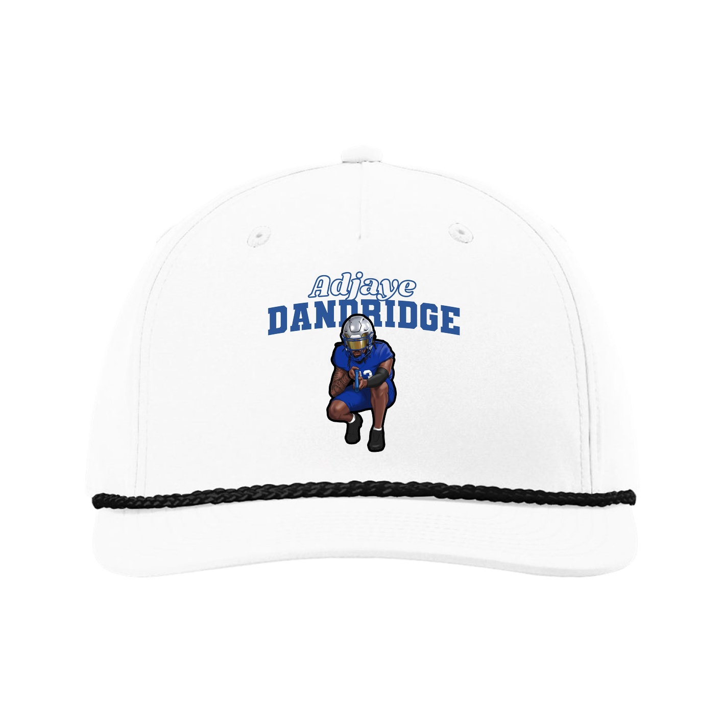 Five-Panel Classic Rope Cap — Name Arch in White