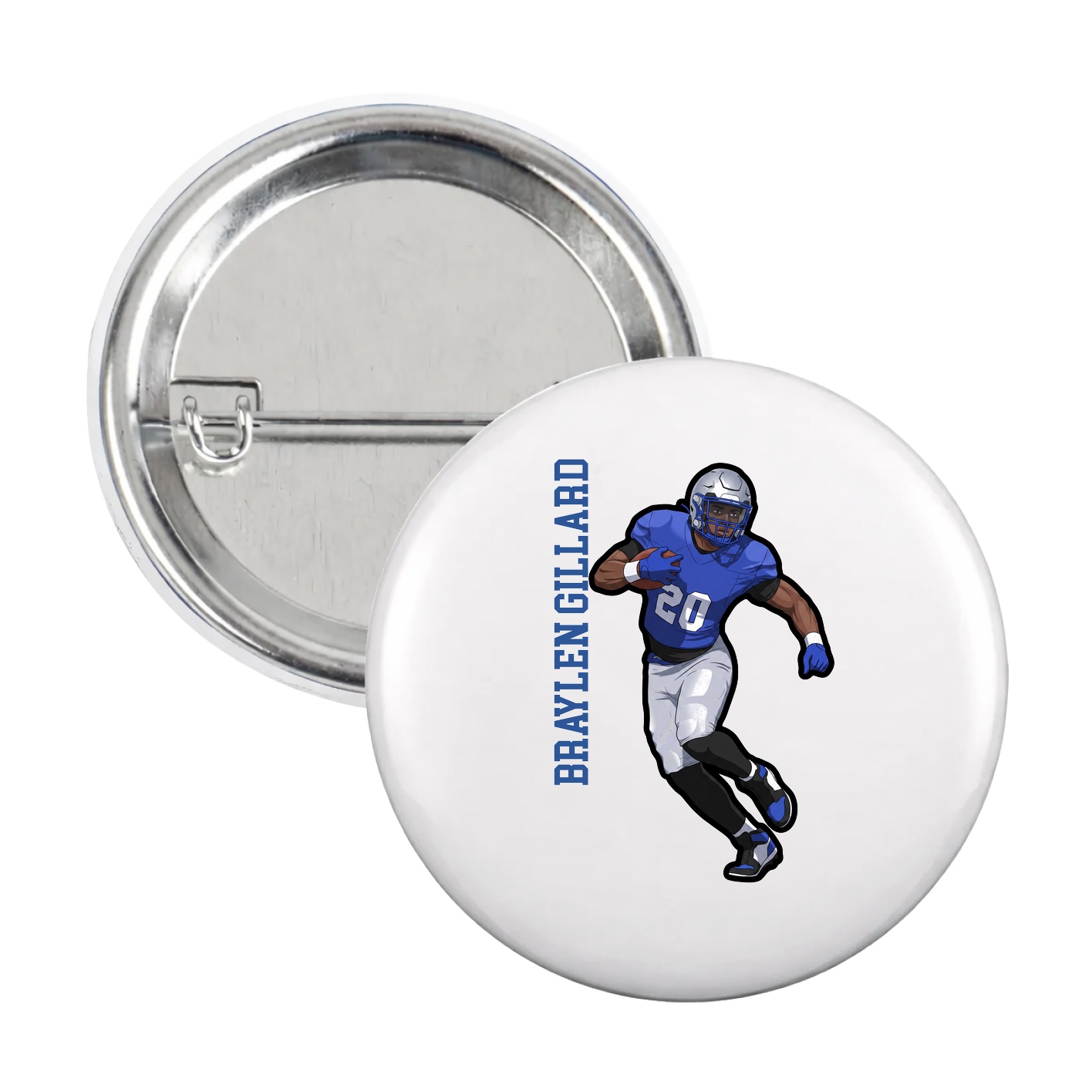 Game Day Button — Name Vertical in White