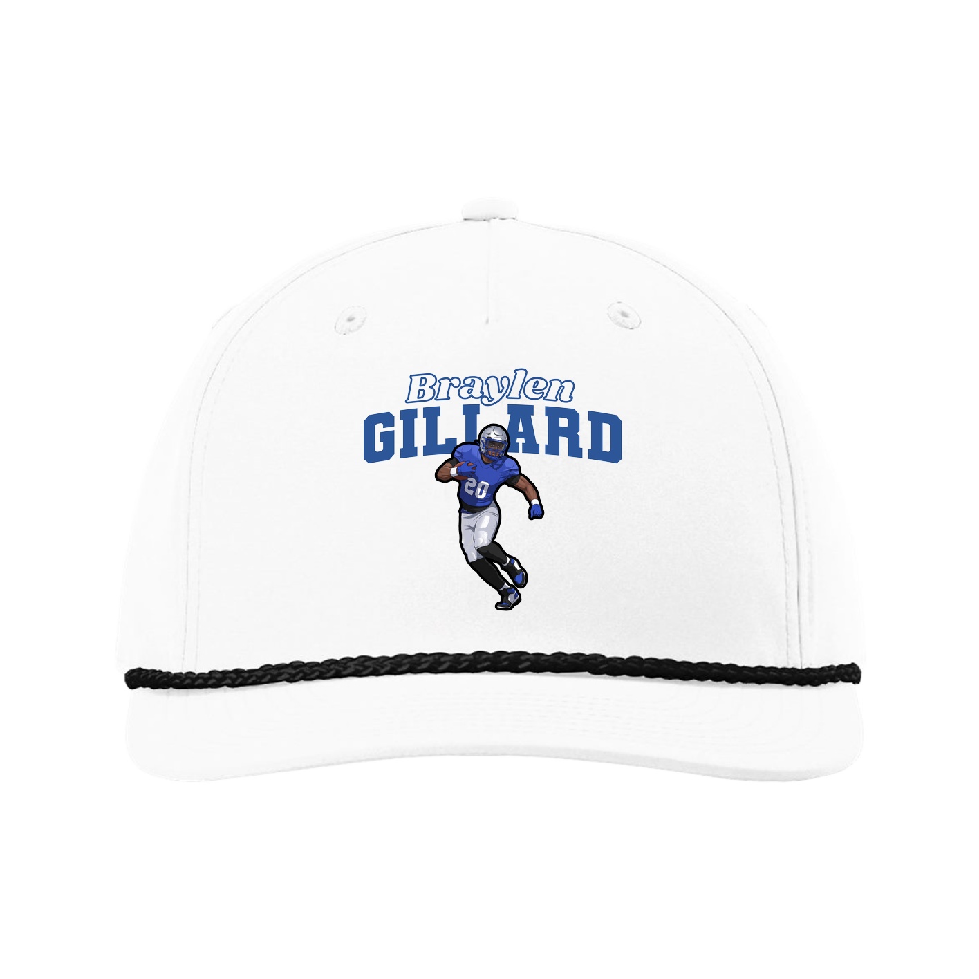 Five-Panel Classic Rope Cap — Name Arch in White