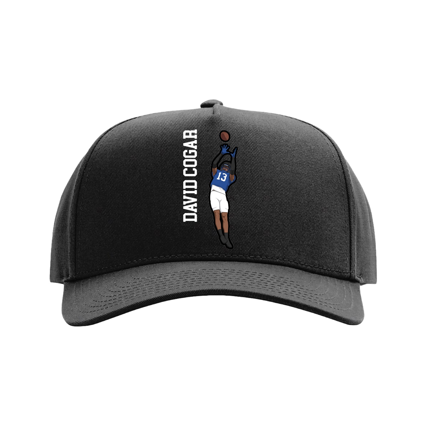 Full Fabric Five-Panel Champ Cap — Name Vertical in Black