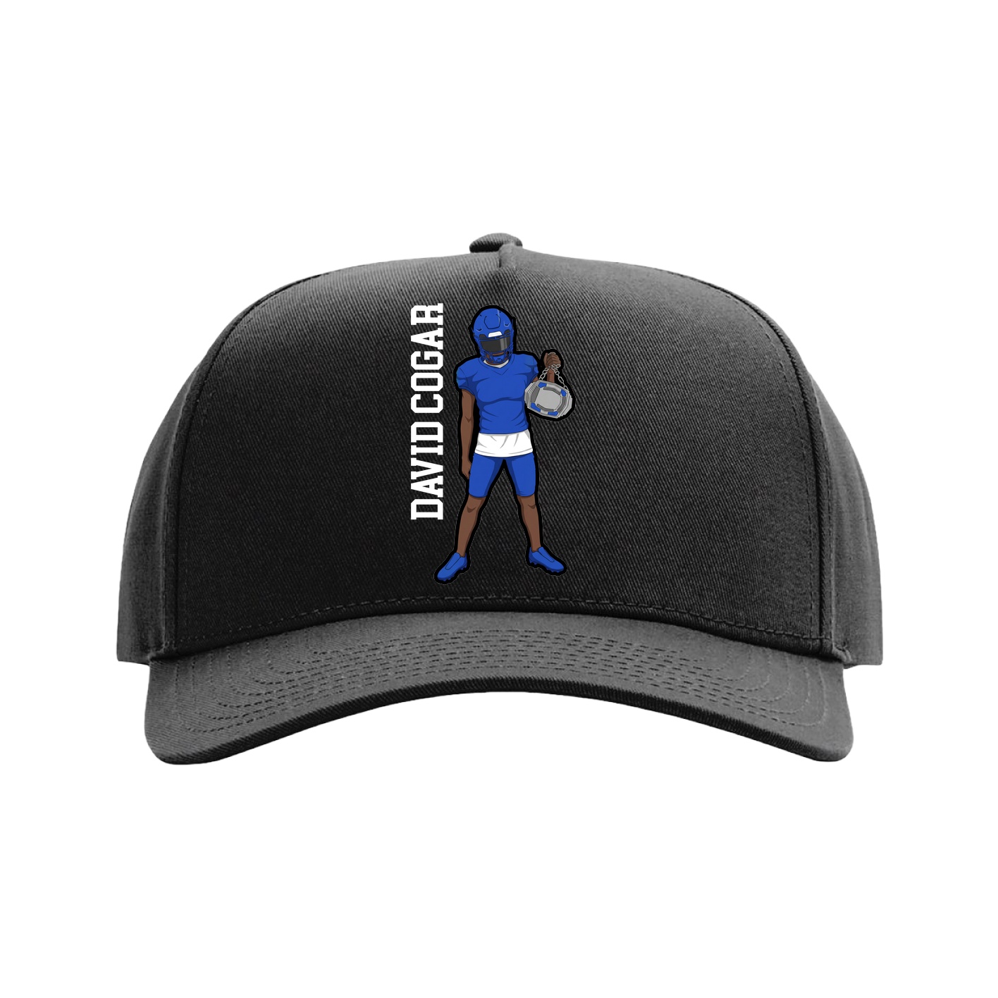 Full Fabric Five-Panel Champ Cap — Name Vertical in Black