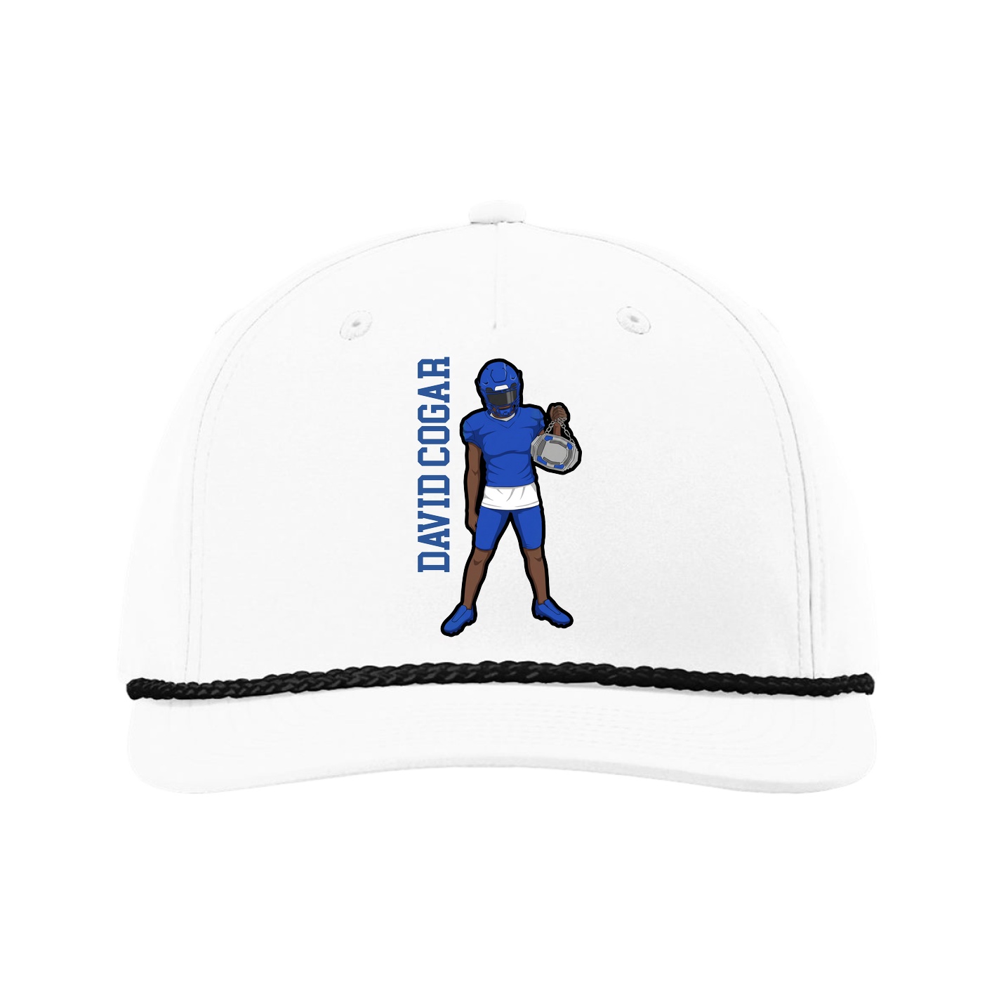 Five-Panel Classic Rope Cap — Name Vertical in White