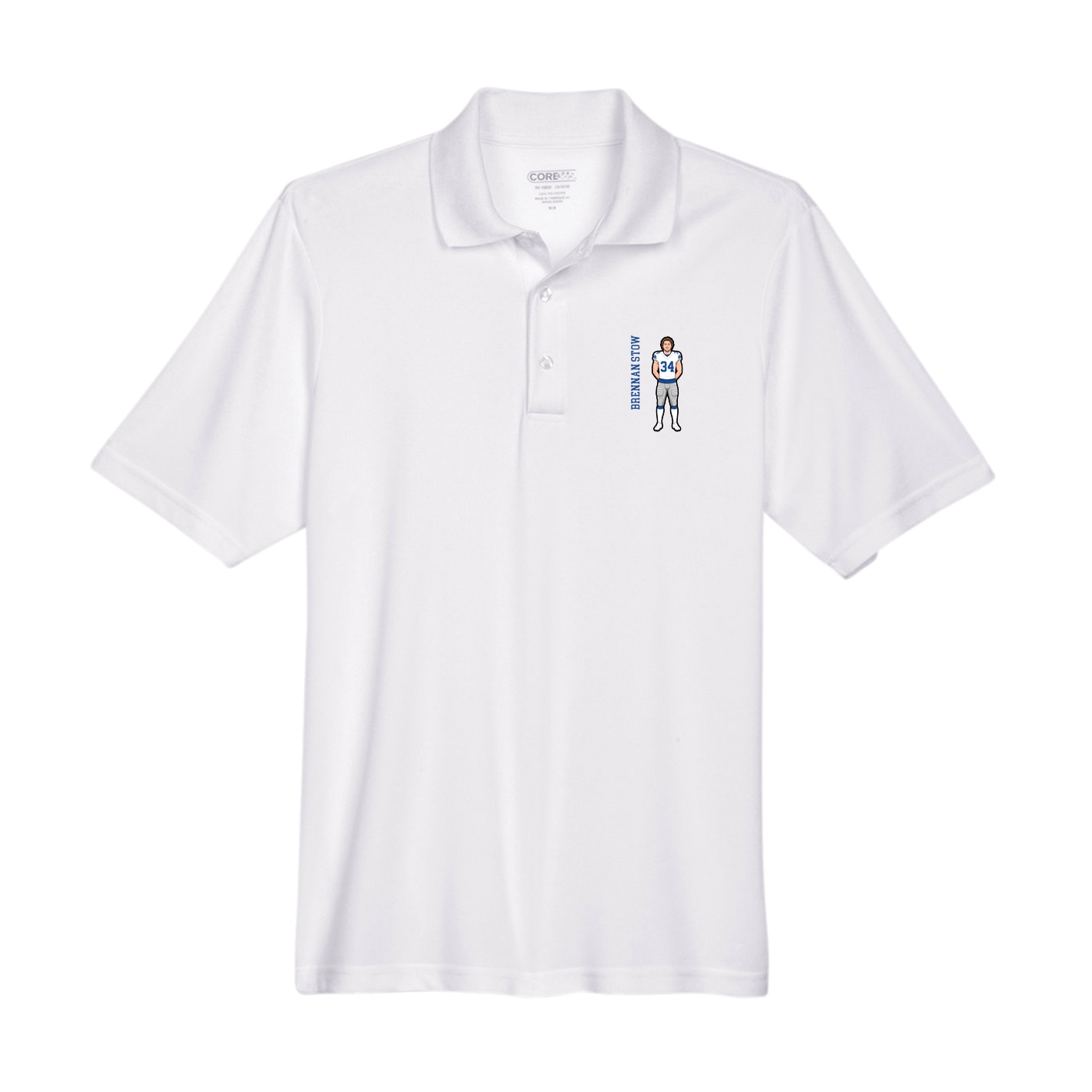 Performance Polo — Name Vertical in White
