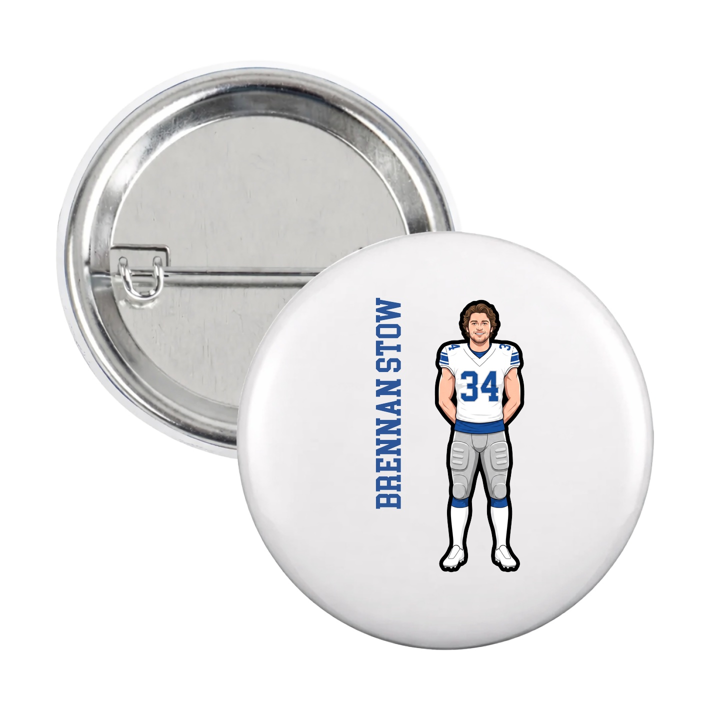 Game Day Button — Name Vertical in White