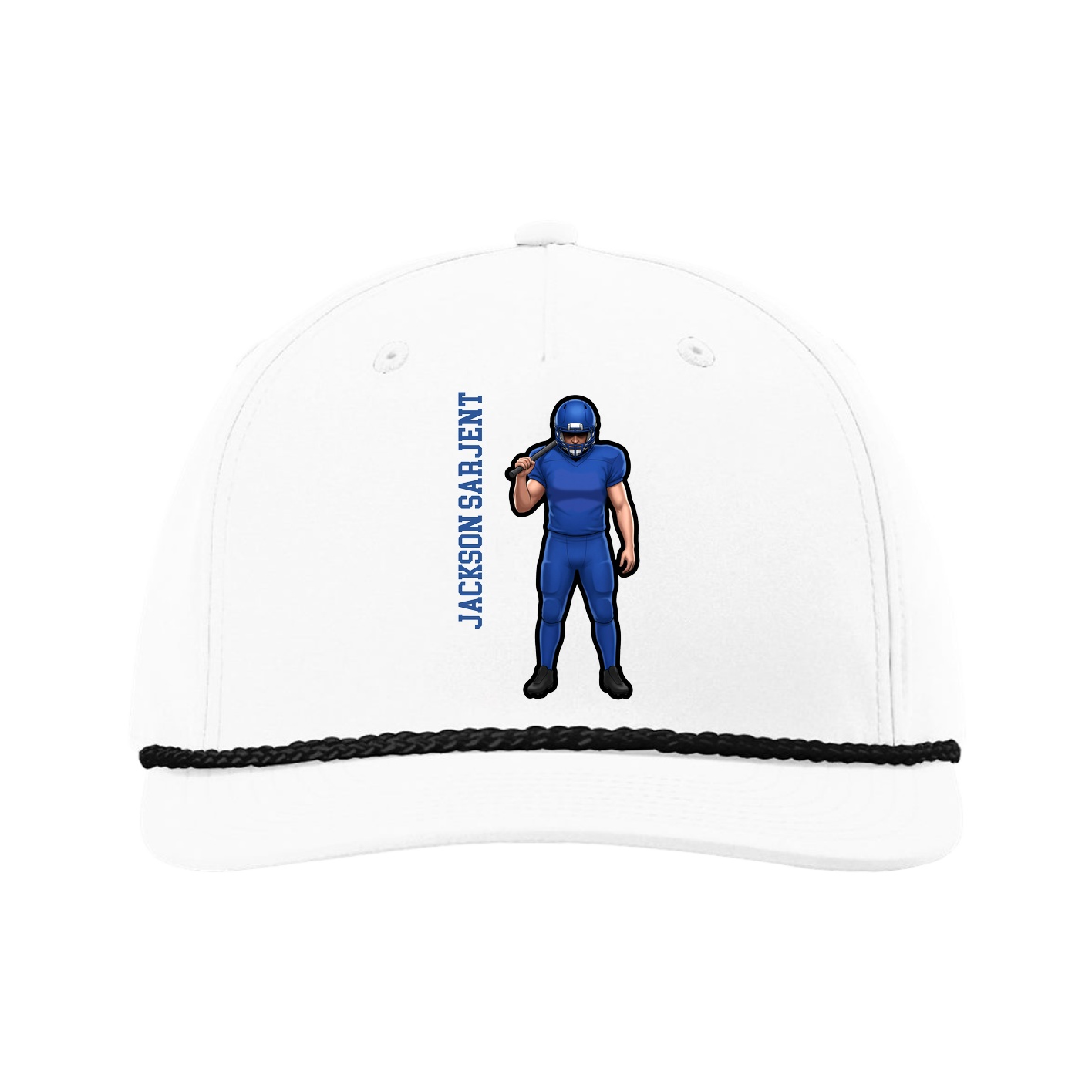 Five-Panel Classic Rope Cap — Name Vertical in White