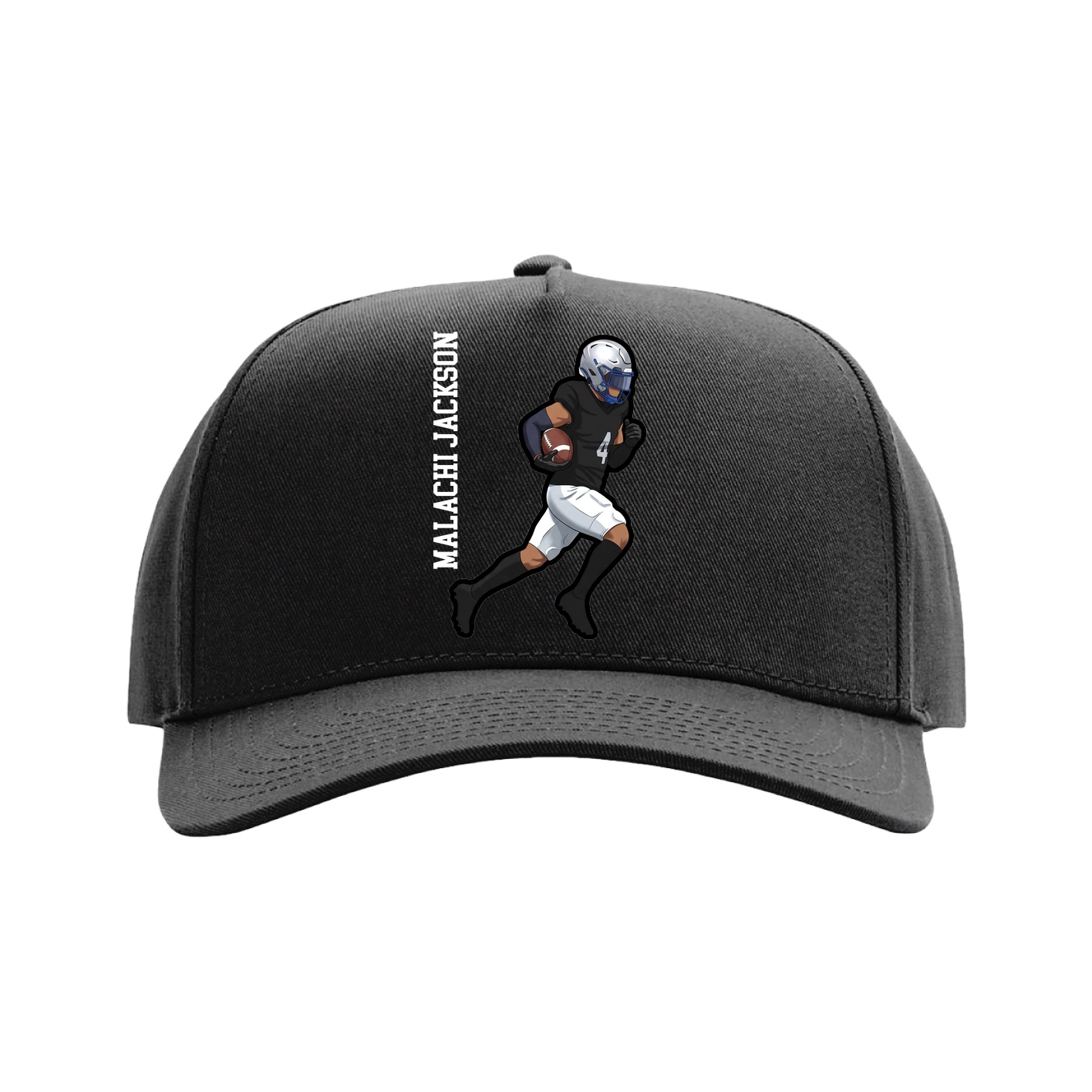 Full Fabric Five-Panel Champ Cap — Name Vertical in Black
