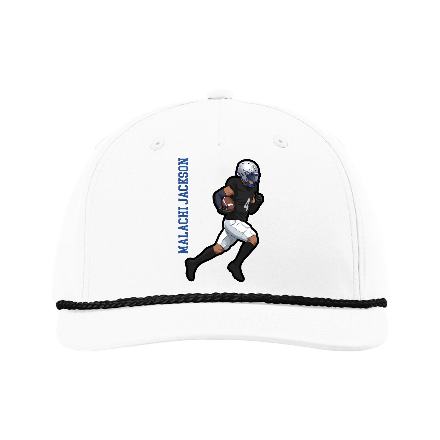Five-Panel Classic Rope Cap — Name Vertical in White