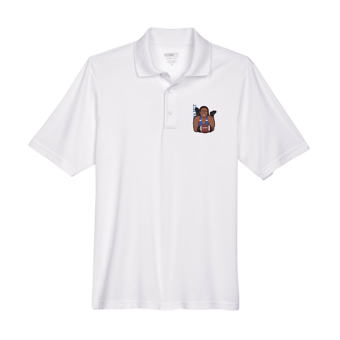 Performance Polo — Name Vertical in White