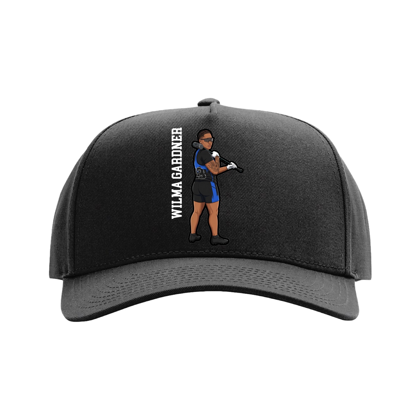 Full Fabric Five-Panel Champ Cap — Name Vertical in Black