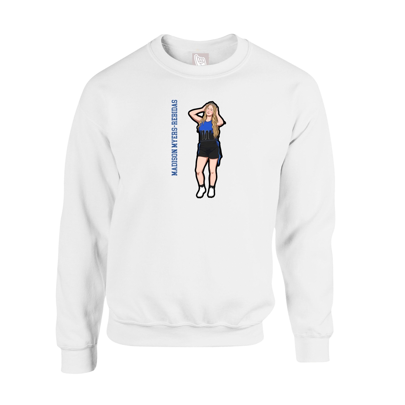 Fleece Crew — Name Vertical in White