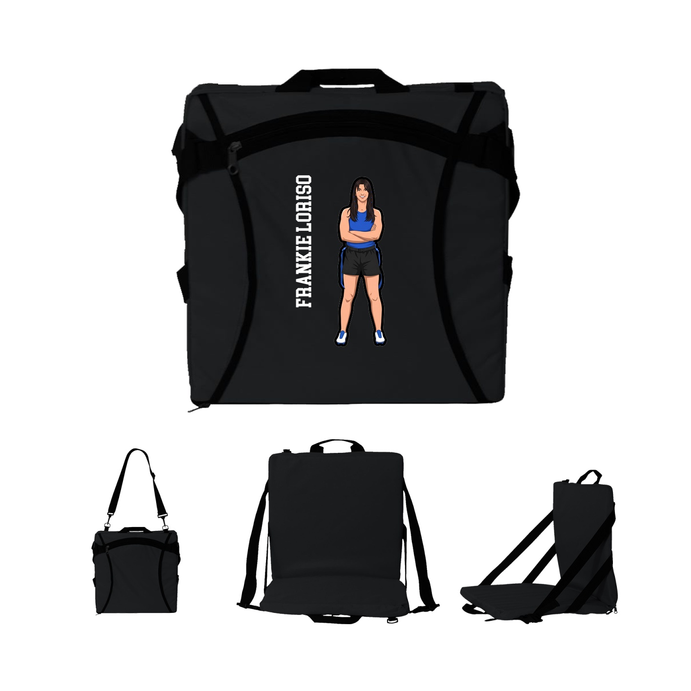 Folding Stadium Seat — Name Vertical in Black