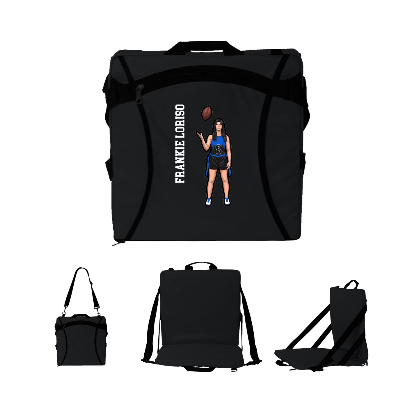 Folding Stadium Seat — Name Vertical in Black