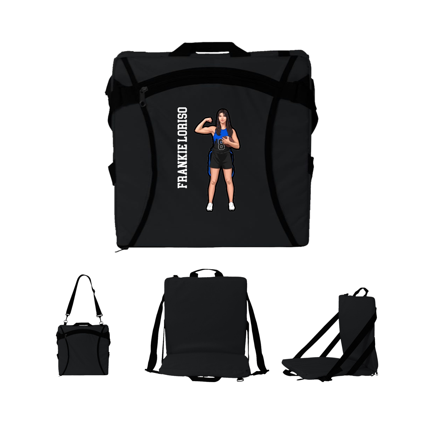 Folding Stadium Seat — Name Vertical in Black