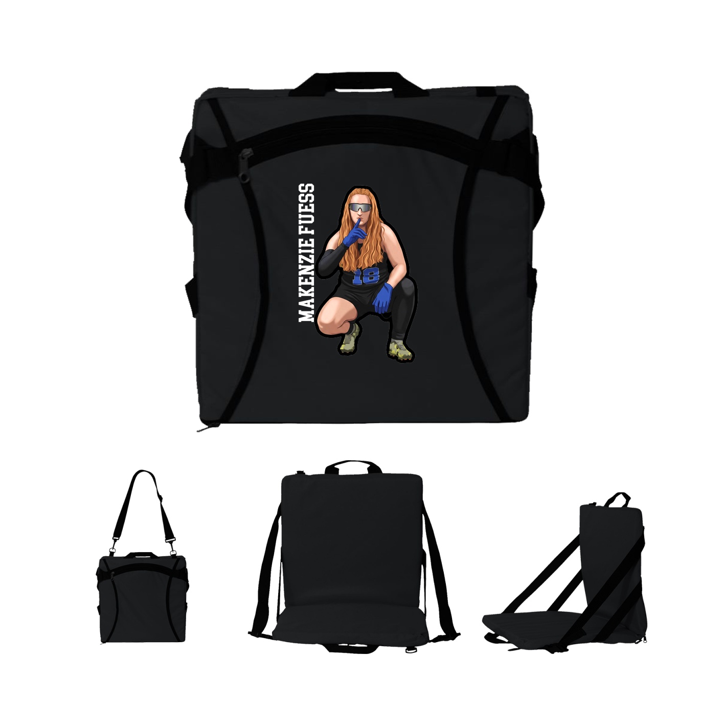 Folding Stadium Seat — Name Vertical in Black