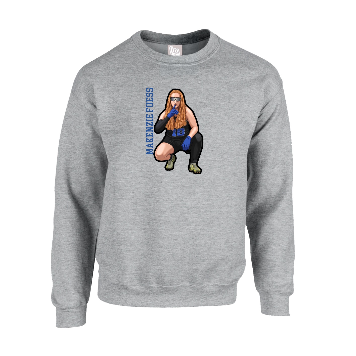 Fleece Crew — Name Vertical in Grey
