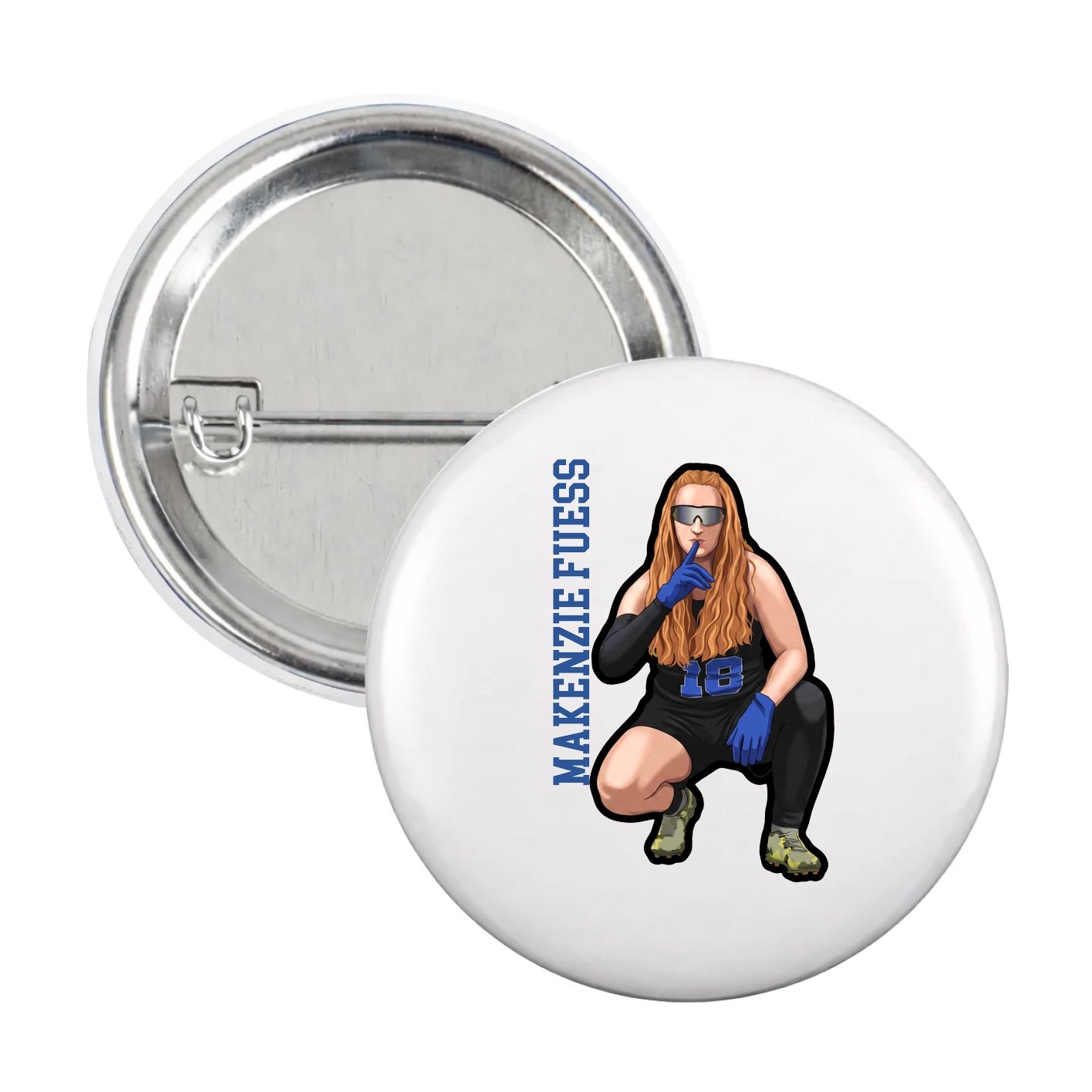 Game Day Button — Name Vertical in White